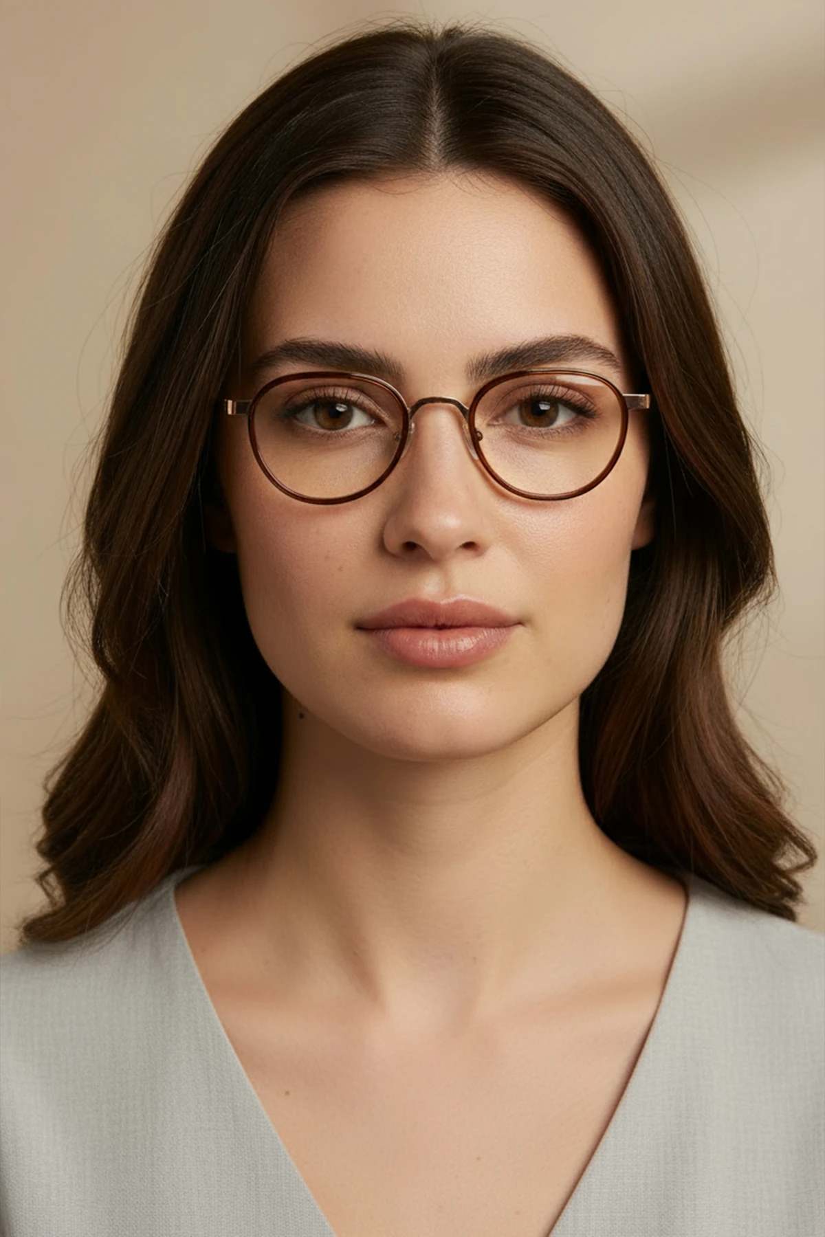 4010-M | Yuvarlak Metal Mavi Işık Koruyucu Gözlüğü - Kahverengi/Sarı