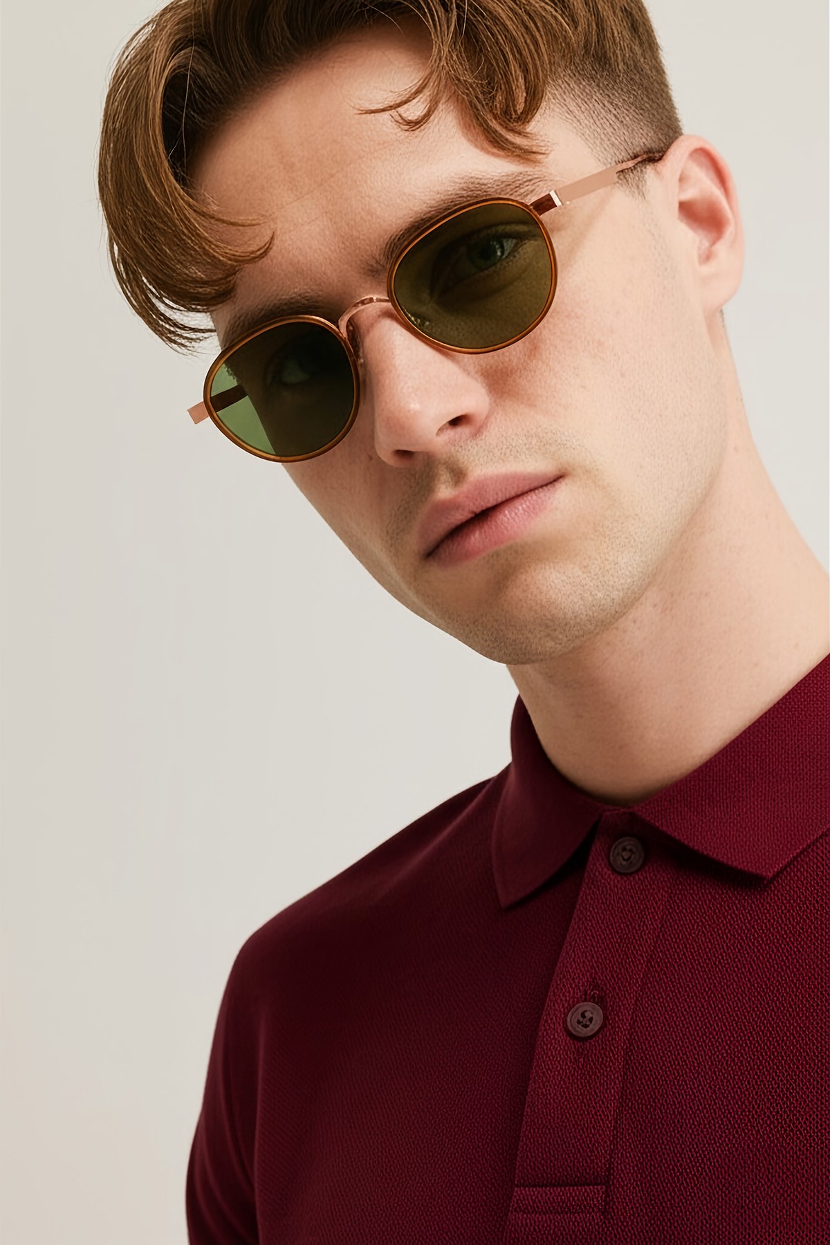 4010 | Yuvarlak Metal Polarize Unisex Güneş Gözlüğü - Kahverengi/Sarı