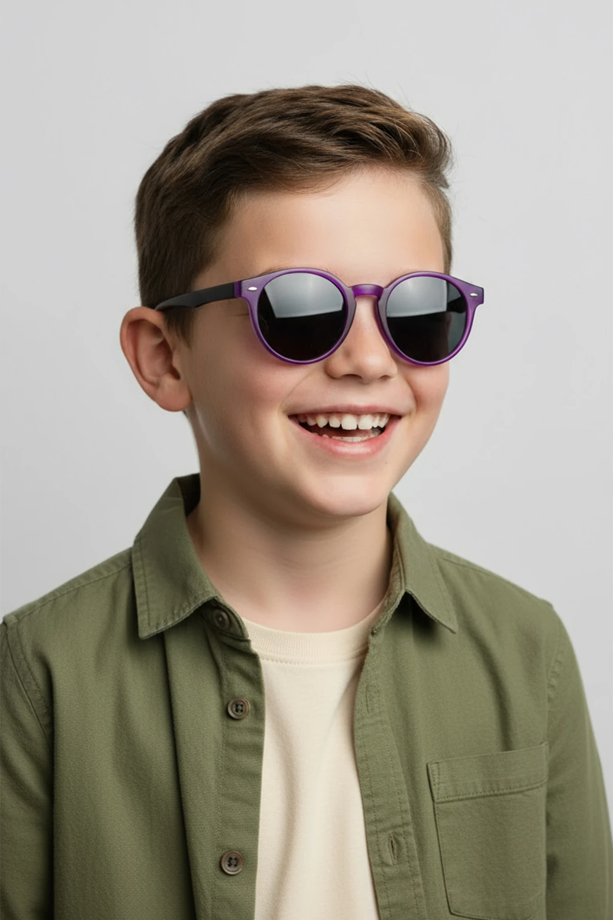 1058 ( 5-12 Yaş ) | Yuvarlak Kemik Çocuk Polarize Güneş Gözlüğü - Mat Mor
