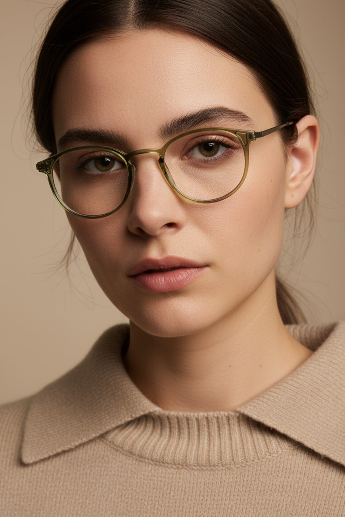 SİTRİN-2362-M | Yuvarlak Asetat Mavi Işık Koruyucu Gözlüğü - Haki