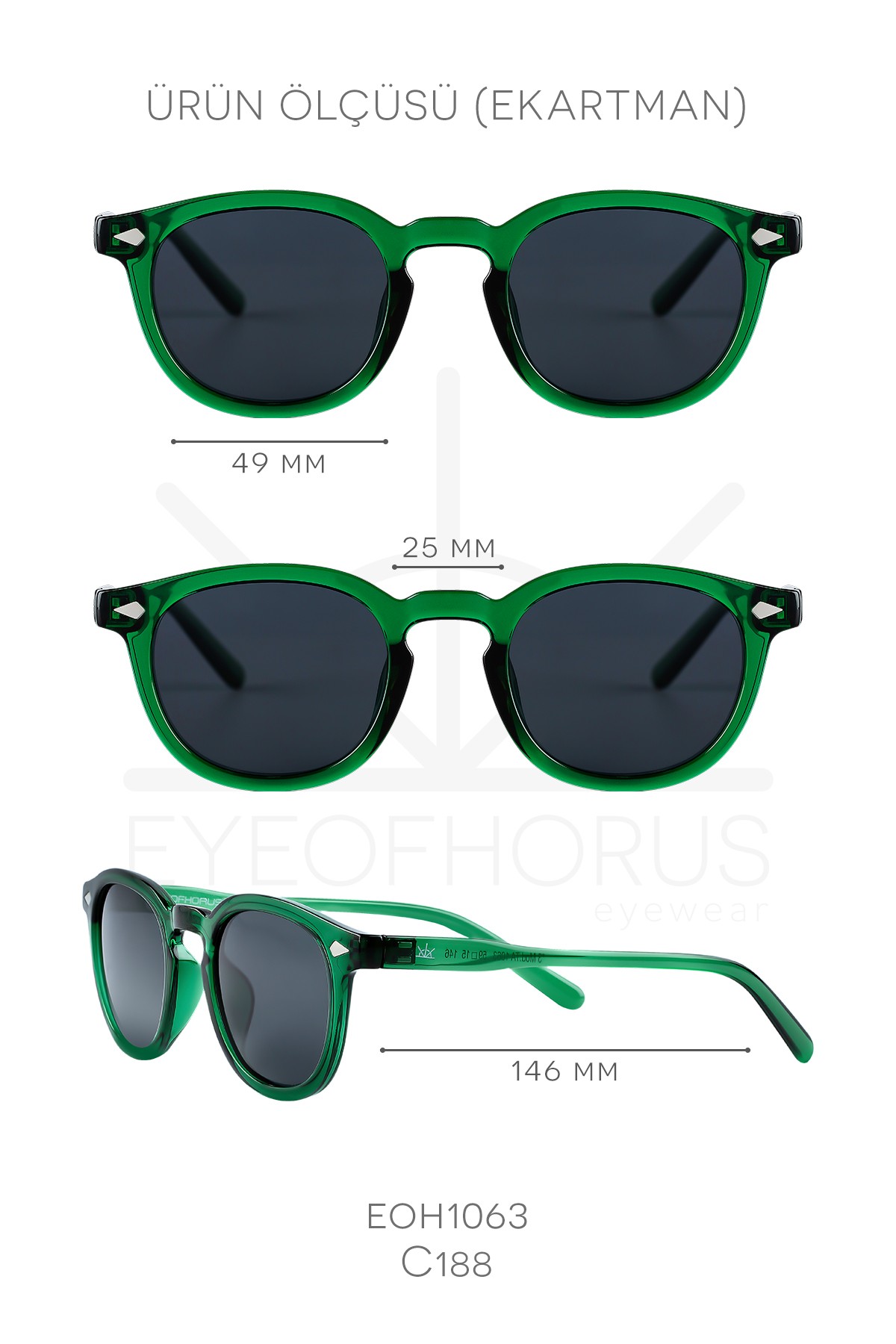1063 | Kare Kemik Polarize Unisex Güneş Gözlüğü - Parlak Yeşil