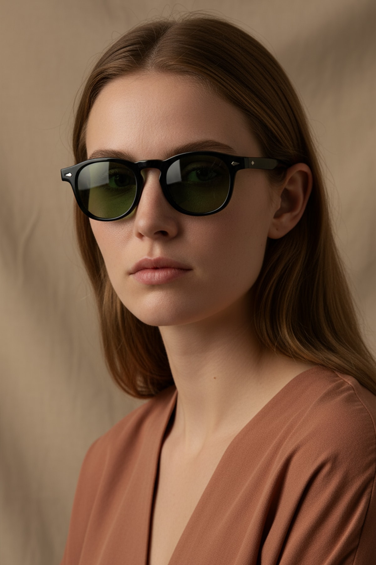 4007 | Oval Asetat Polarize Unisex Güneş Gözlüğü - Siyah