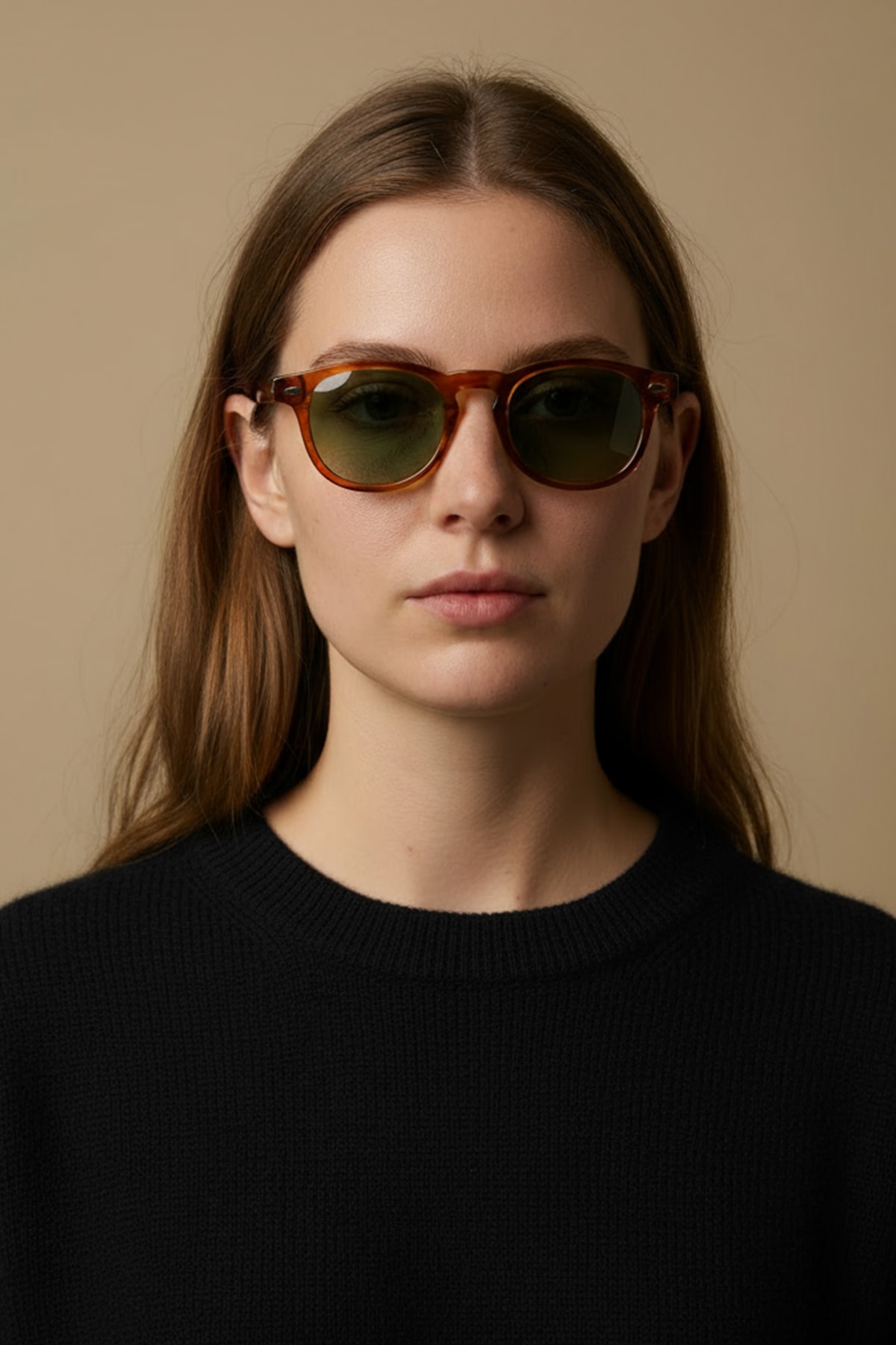 4007 | Oval Asetat Polarize Unisex Güneş Gözlüğü - Amber