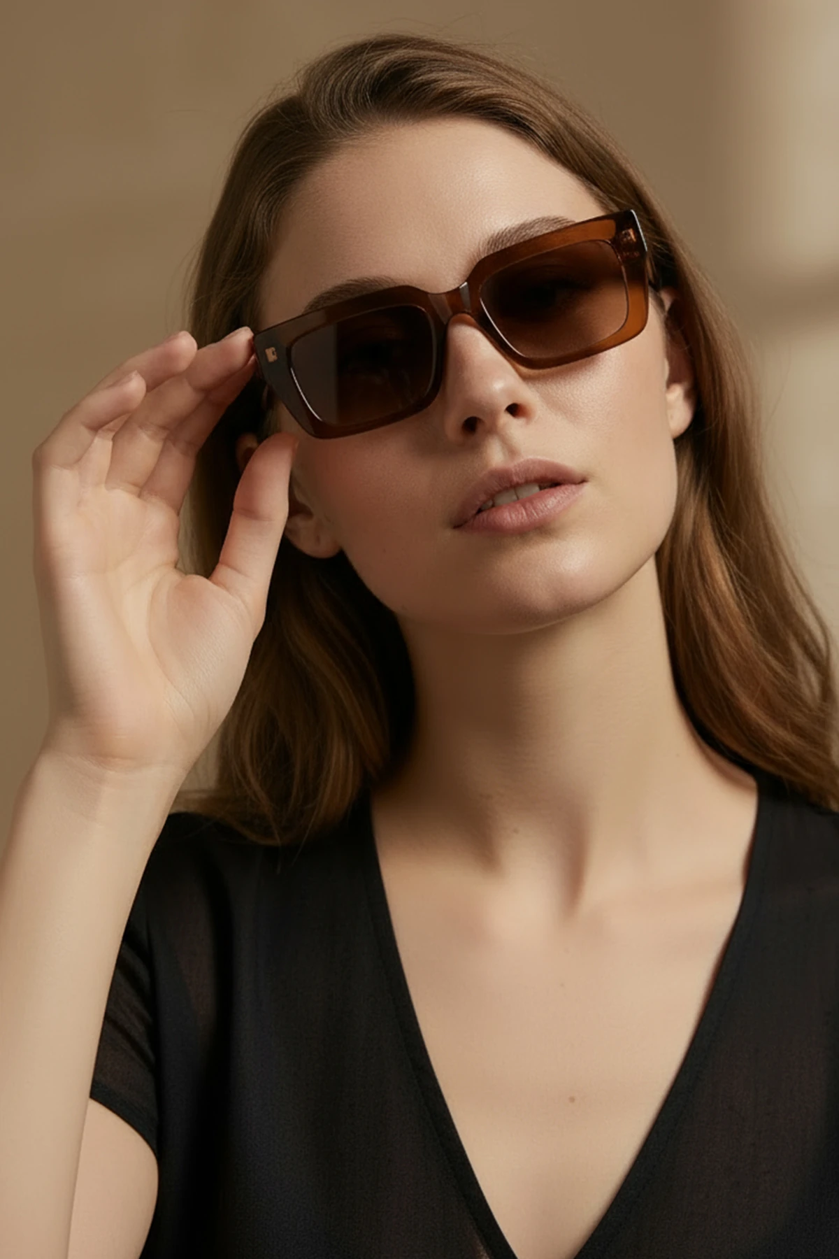 4004 | Dikdörtgen Asetat Polarize Kadın Güneş Gözlüğü - Kahverengi