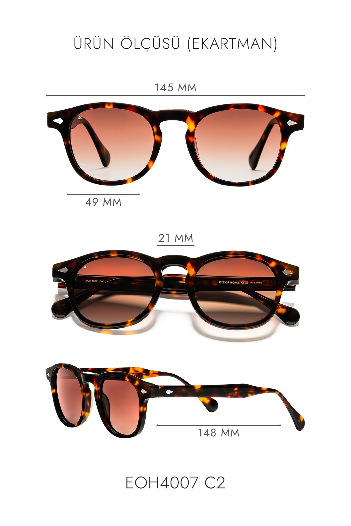 4007 | Oval Asetat Polarize Unisex Güneş Gözlüğü - Leopar
