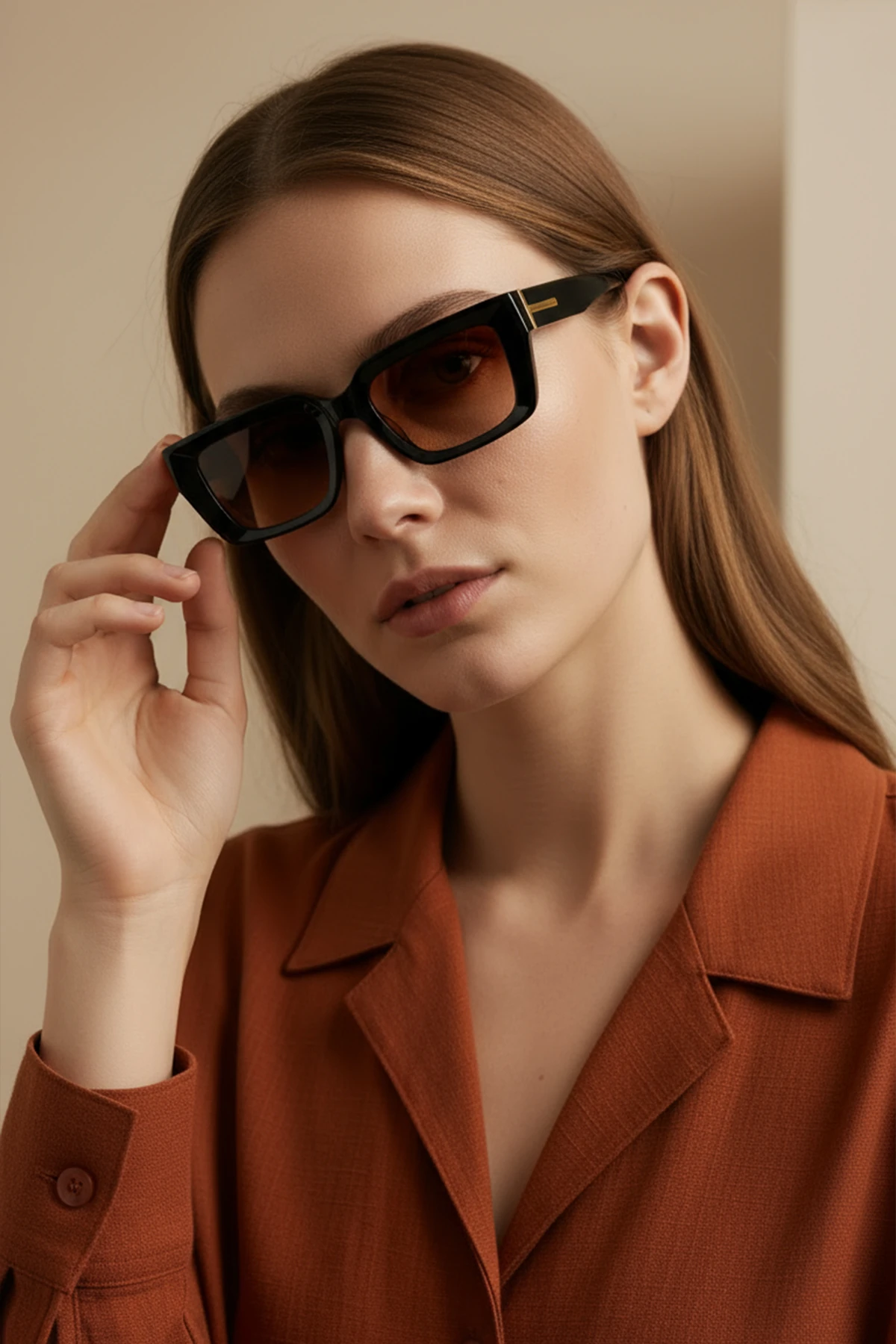 4004 | Dikdörtgen Asetat Polarize Kadın Güneş Gözlüğü - Siyah