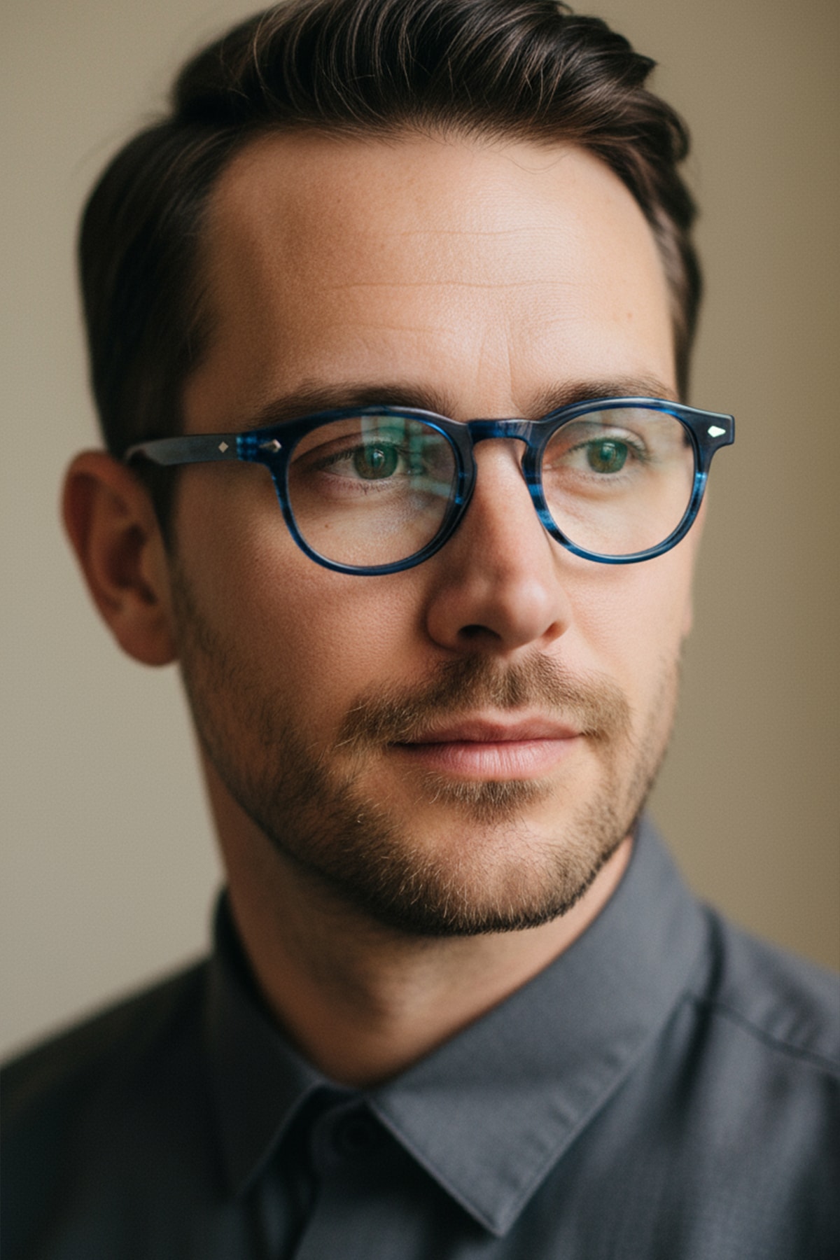 4007-M | Oval Asetat Mavi Işık Koruyucu Gözlüğü - Sedefli Lacivert