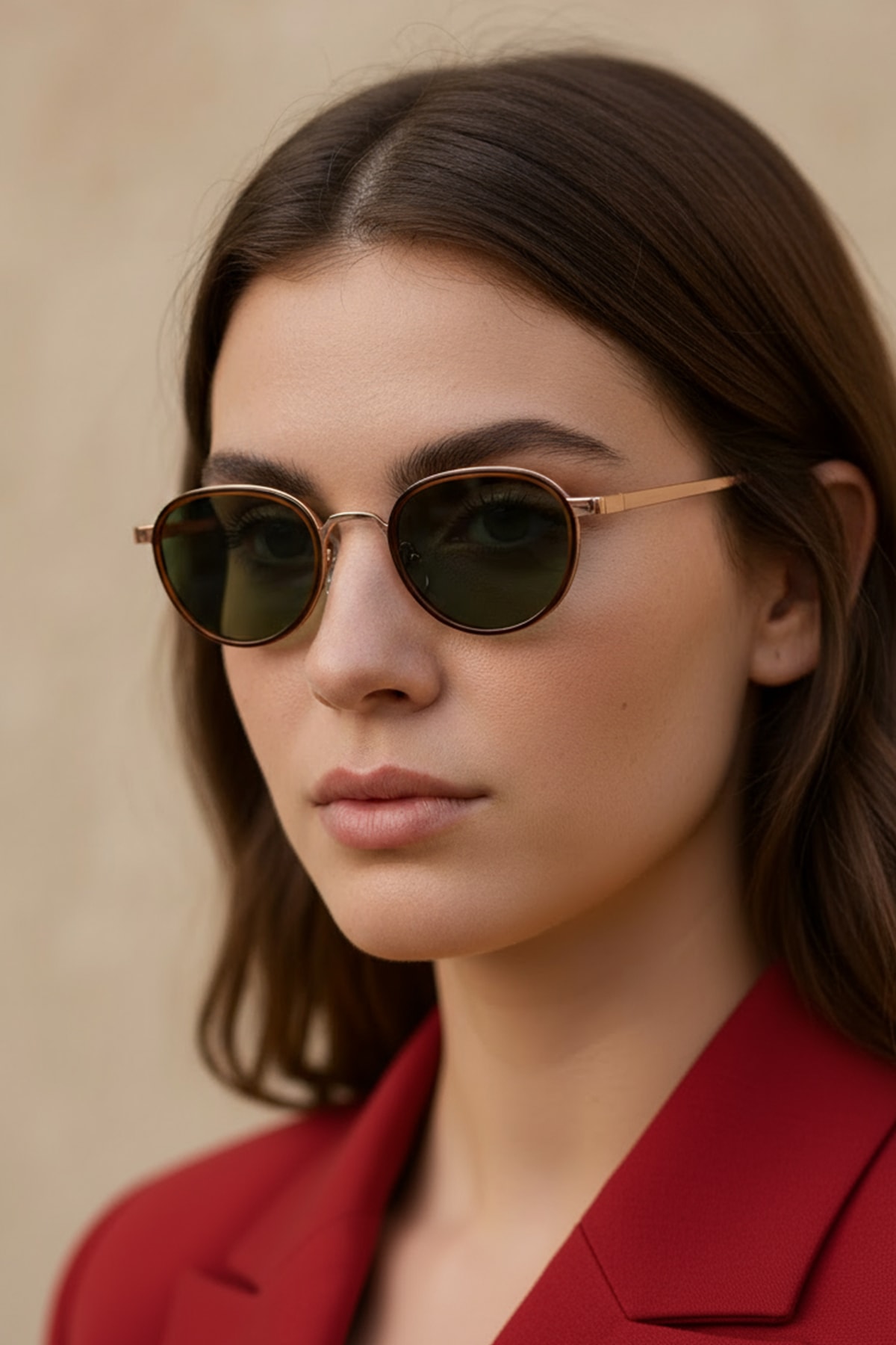 4010 | Yuvarlak Metal Polarize Unisex Güneş Gözlüğü - Kahverengi/Sarı