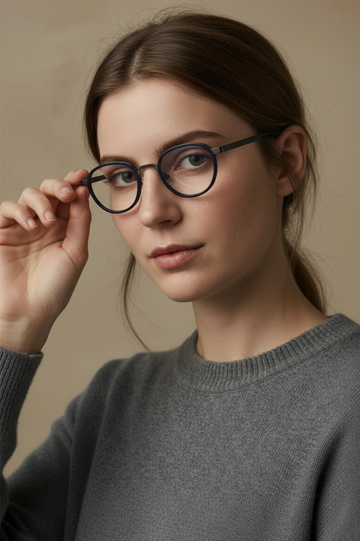 4010-M | Yuvarlak Metal Mavi Işık Koruyucu Gözlüğü - Lacivert/Gri