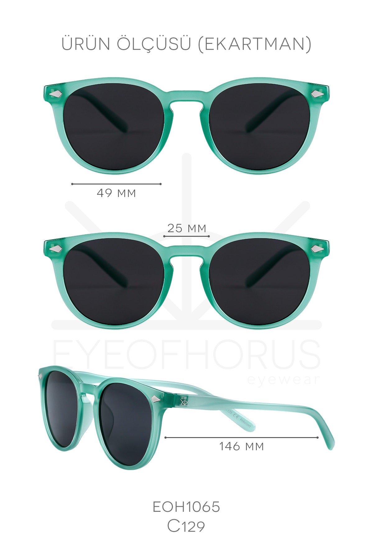 1065 | Oval Kemik Polarize Unisex Güneş Gözlüğü - Su Yeşili
