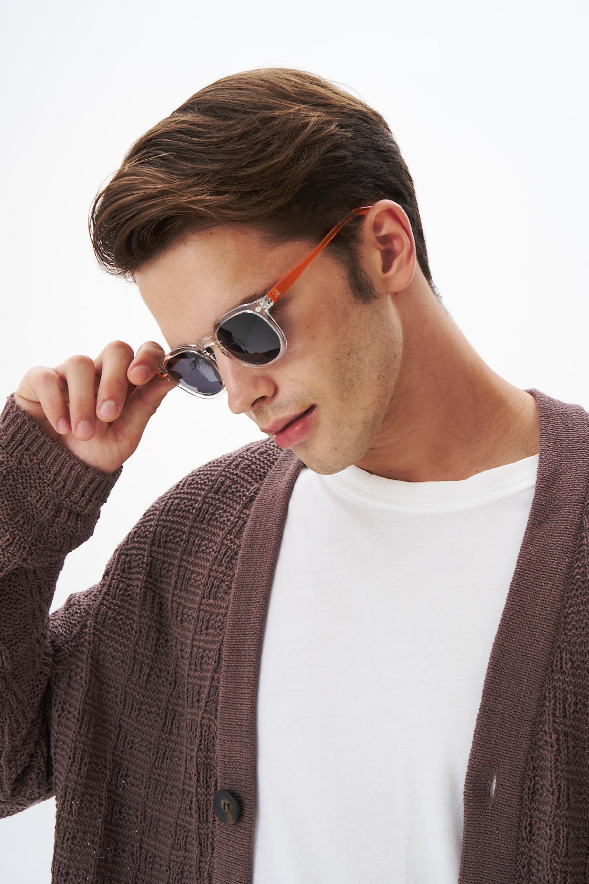 1063 | Kare Kemik Polarize Unisex Güneş Gözlüğü - Şeffaf/Turuncu