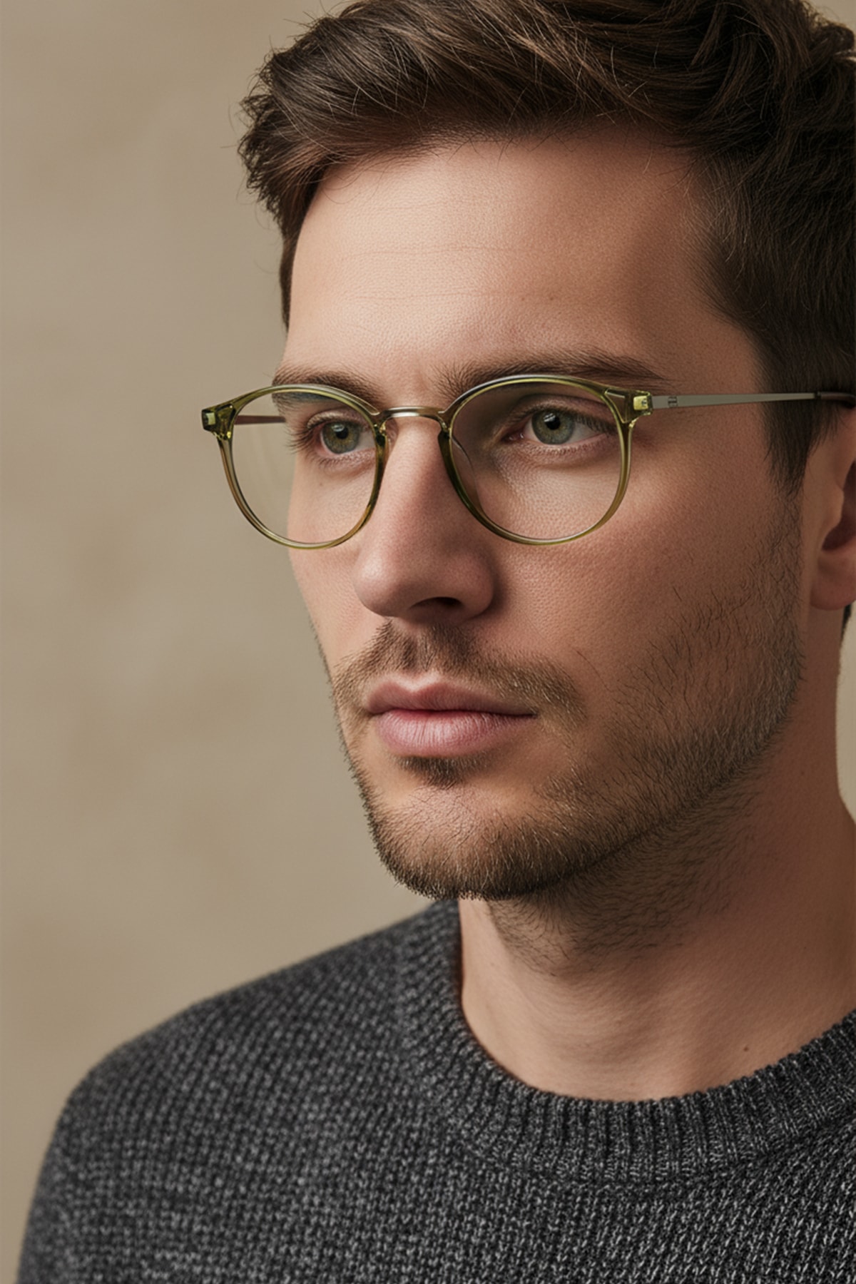 SİTRİN-2362-M | Yuvarlak Asetat Mavi Işık Koruyucu Gözlüğü - Haki