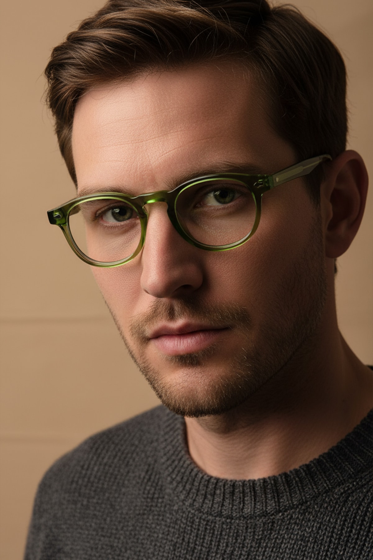 4007-M | Oval Asetat Mavi Işık Koruyucu Gözlüğü - Haki