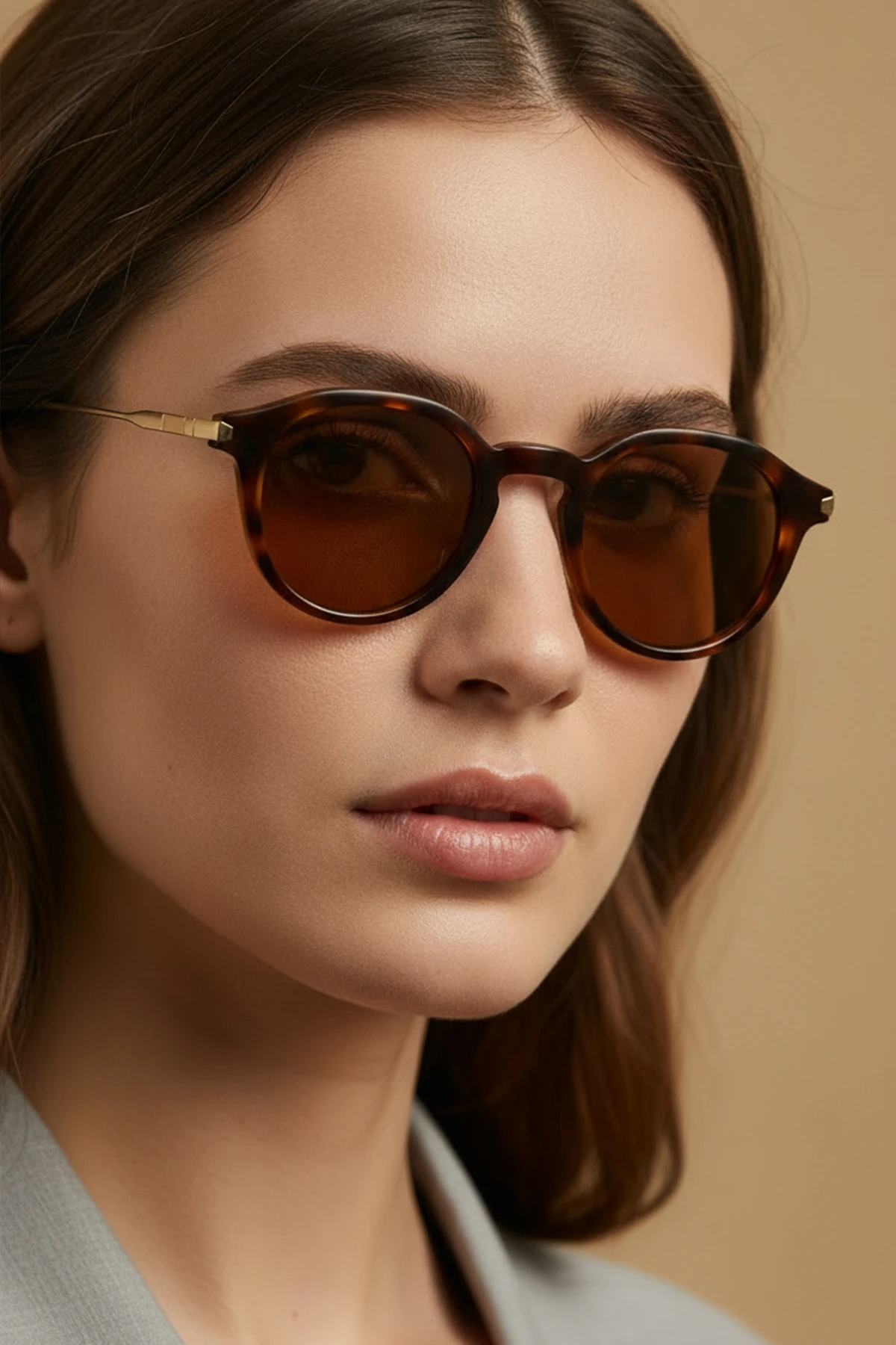 4005 | Yuvarlak Asetat Polarize Unisex Güneş Gözlüğü - Leopar