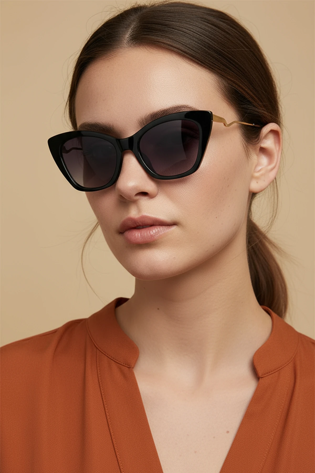 3002 | Cat Eye Kemik Polarize Kadın Güneş Gözlüğü - Siyah