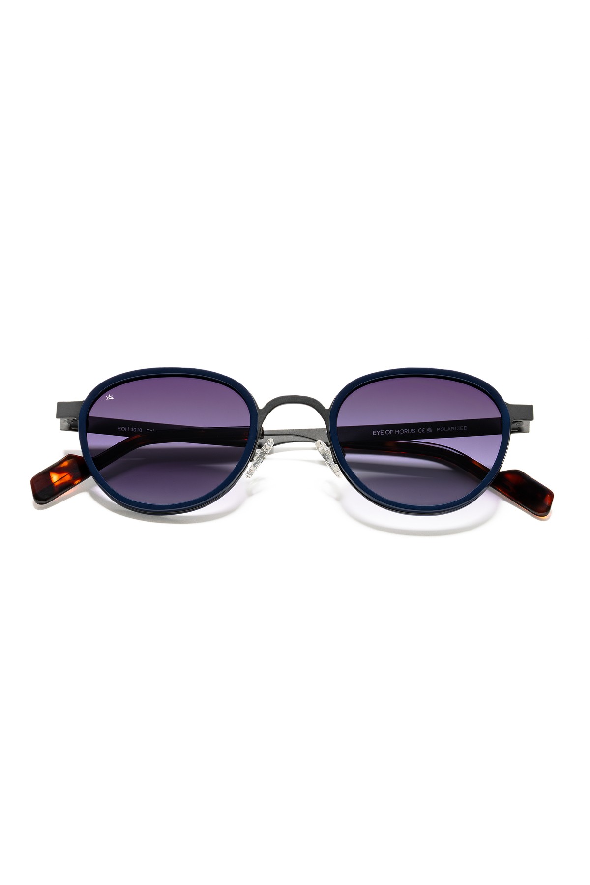 4010 | Yuvarlak Metal Polarize Unisex Güneş Gözlüğü - Lacivert/Gri