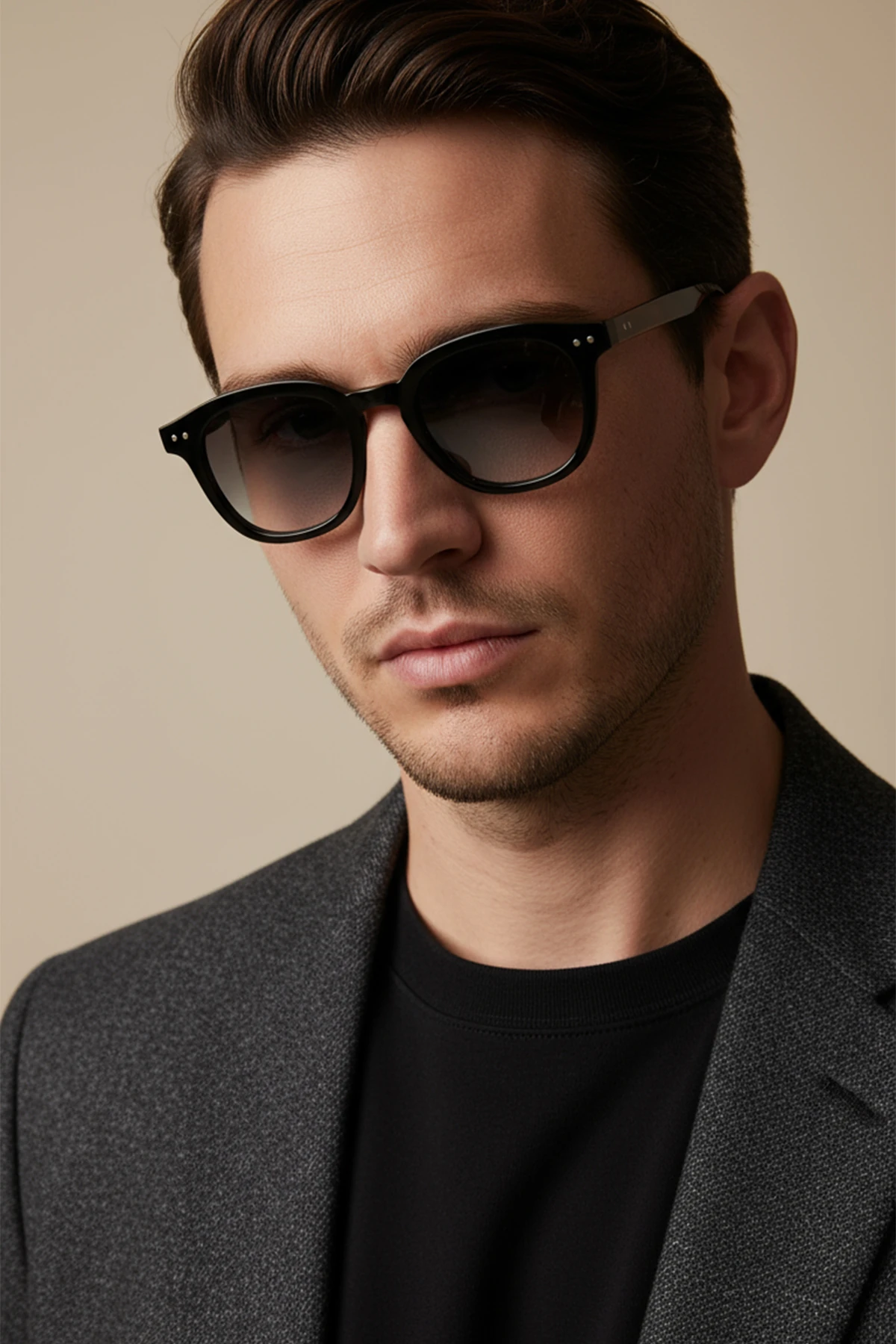 AVENTURİN-3000 | Kare Asetat UV400 Unisex Güneş Gözlüğü - Siyah