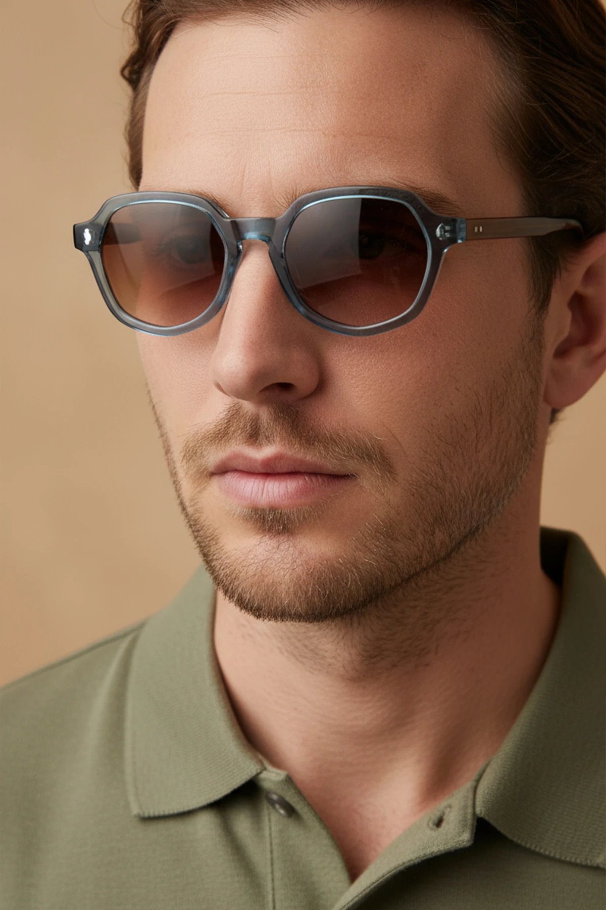 MİHENK-91033 | Altıgen Kemik Asetat UV400 Unisex Güneş Gözlüğü - Mavi