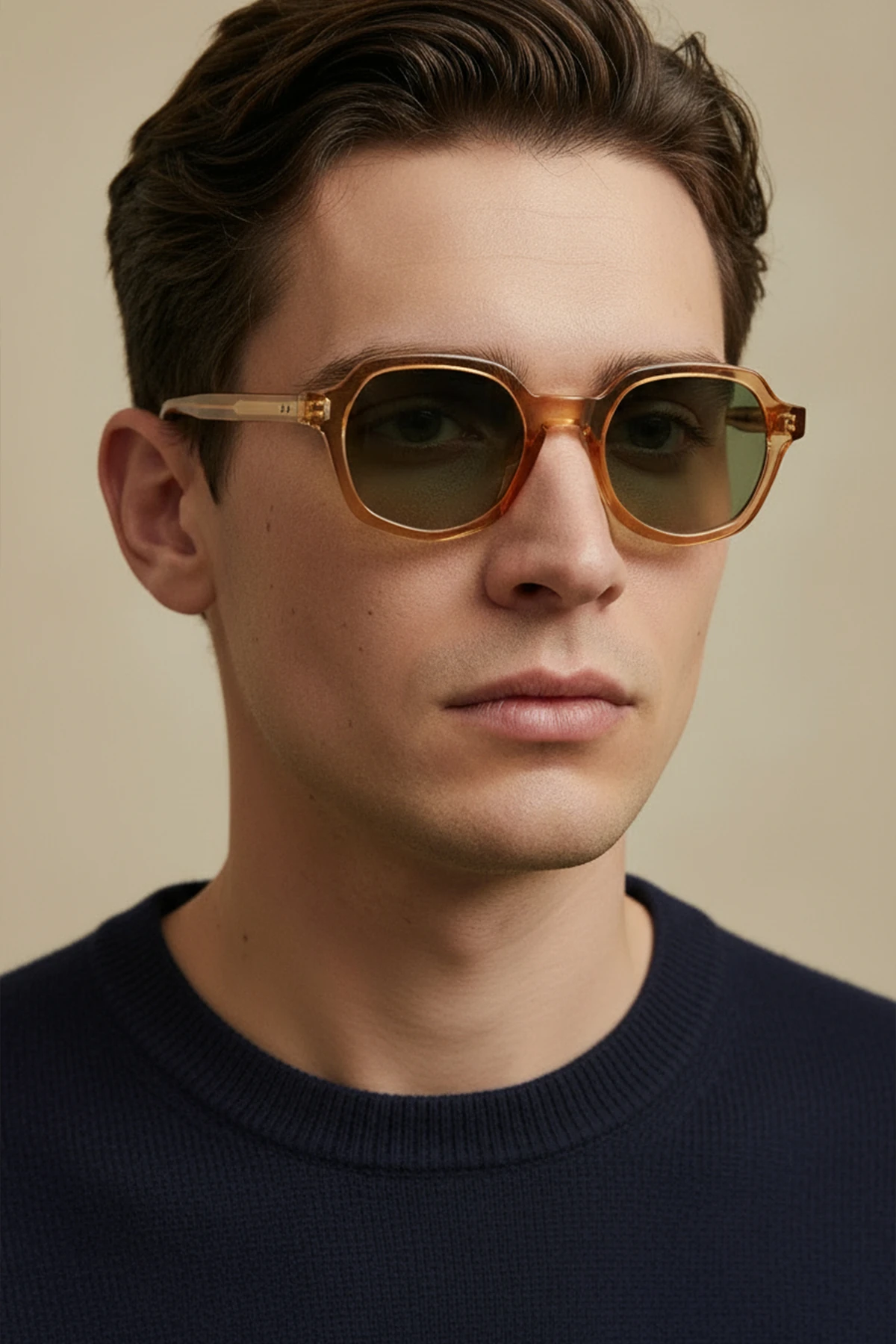 MİHENK-91033 | Altıgen Kemik Asetat UV400 Unisex Güneş Gözlüğü - Şeffaf Kahverengi