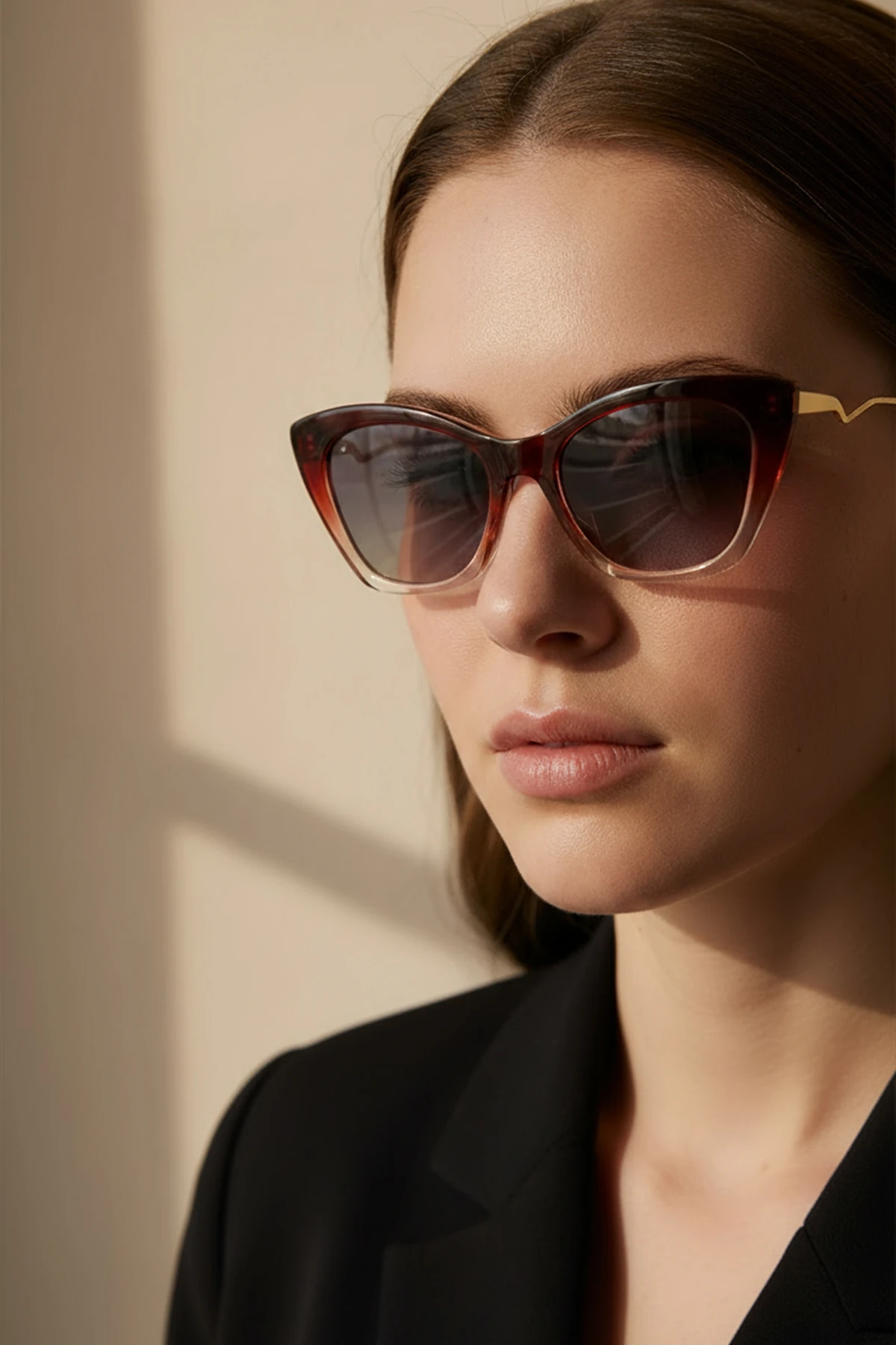 3002 | Cat Eye Kemik Polarize Kadın Güneş Gözlüğü - Bordo Degrade