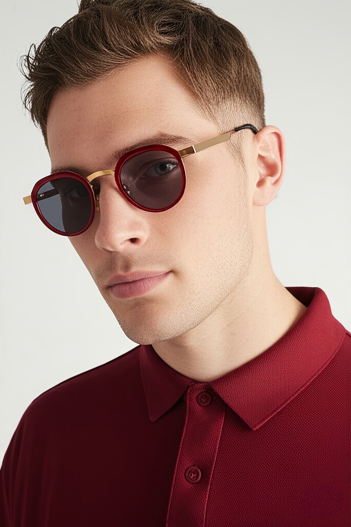 4008 | Yuvarlak Metal Polarize Unisex Güneş Gözlüğü - Kırmızı/Sarı