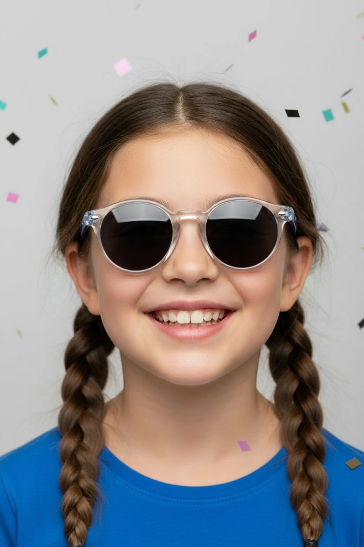 1058 ( 5-12 Yaş ) | Yuvarlak Kemik Çocuk Polarize Güneş Gözlüğü - Şeffaf/Mavi