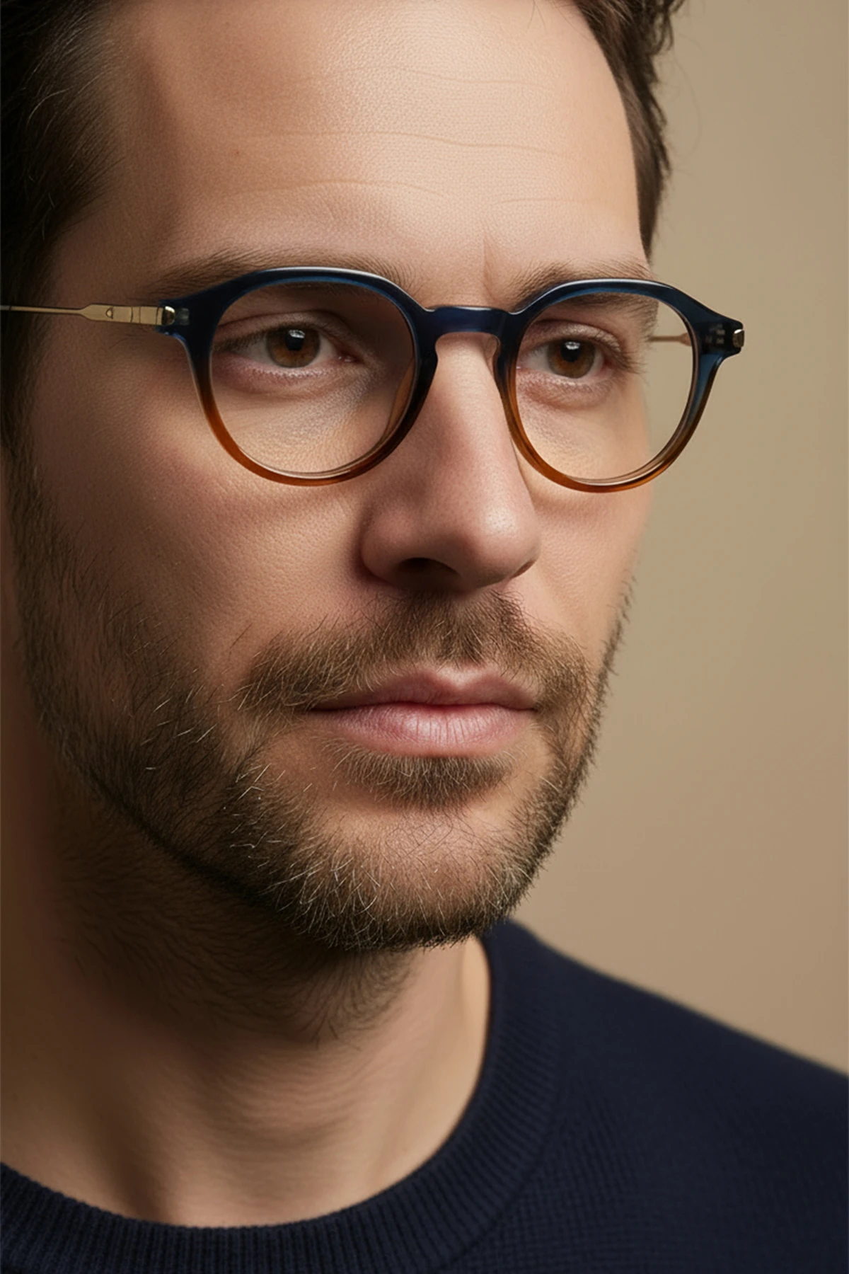 4005-M | Yuvarlak Asetat Mavi Işık Koruyucu Gözlüğü - Lacivert Degrade