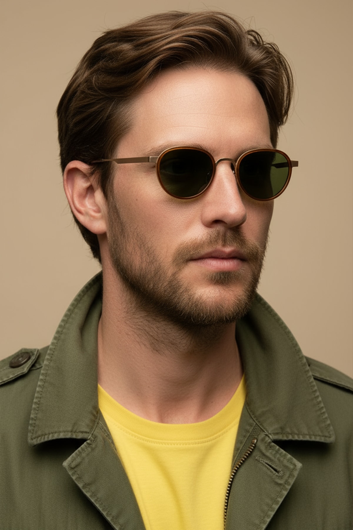 4010 | Yuvarlak Metal Polarize Unisex Güneş Gözlüğü - Kahverengi/Sarı