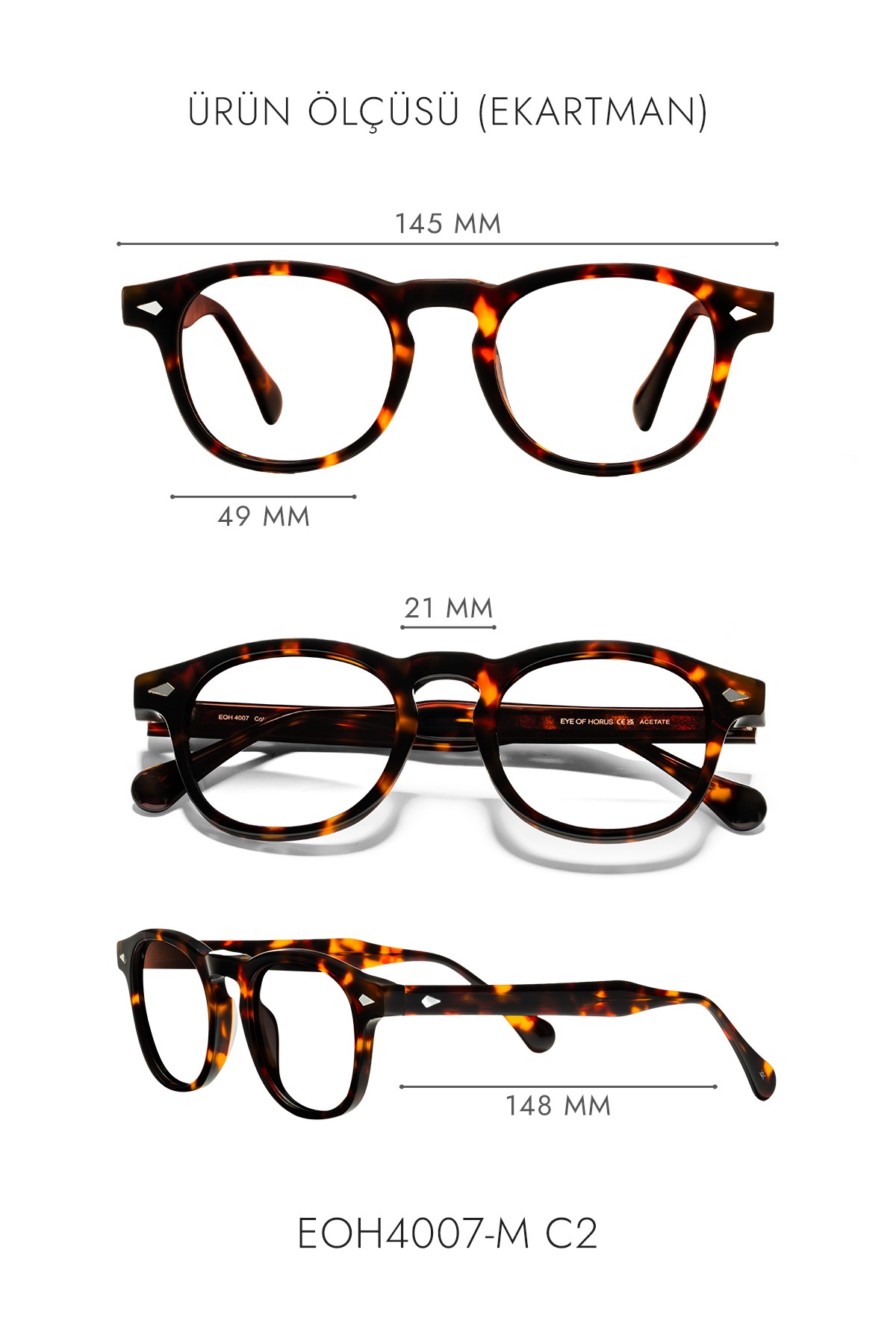 4007-M | Oval Asetat Mavi Işık Koruyucu Gözlüğü - Leopar