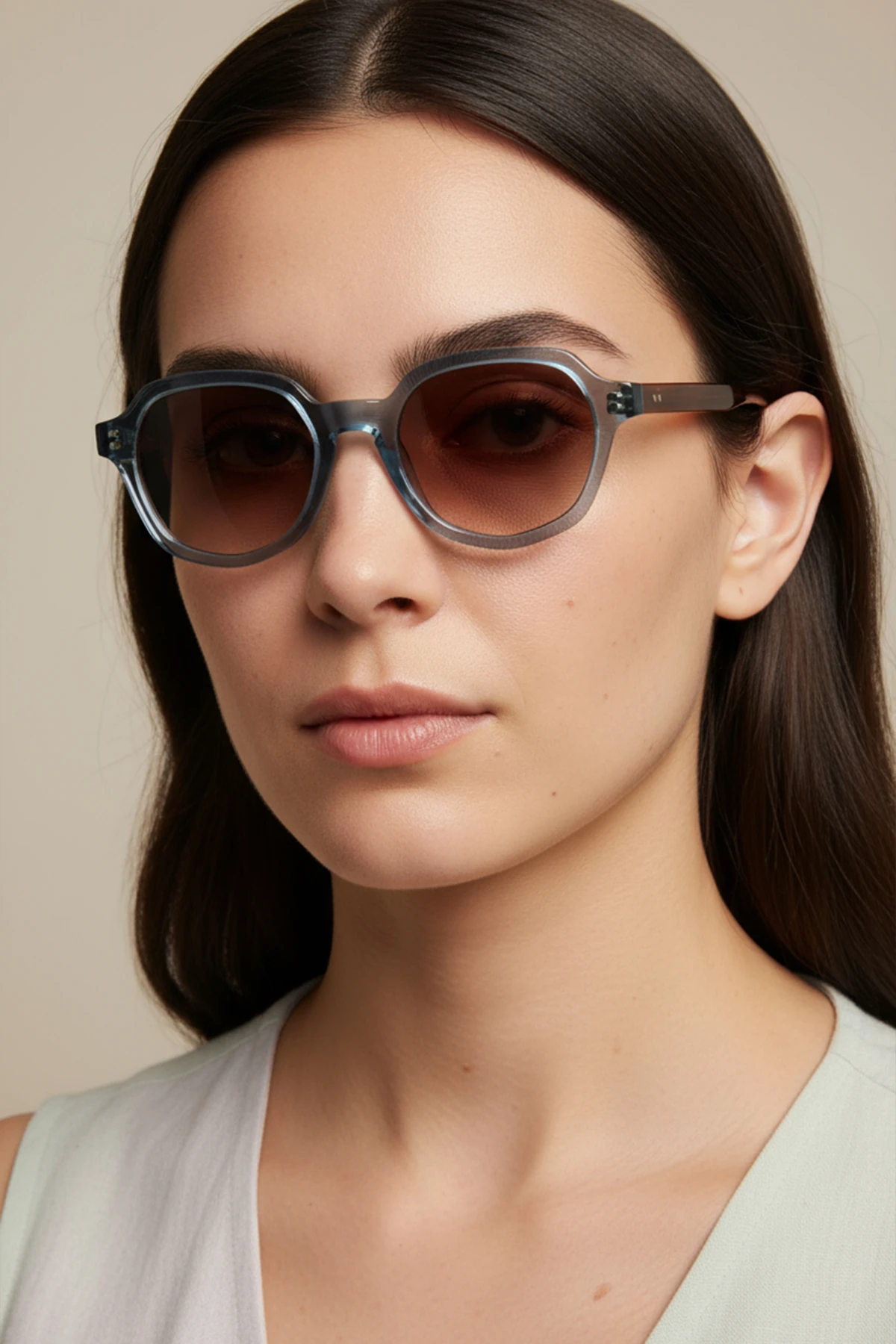 MİHENK-91033 | Altıgen Kemik Asetat UV400 Unisex Güneş Gözlüğü - Mavi