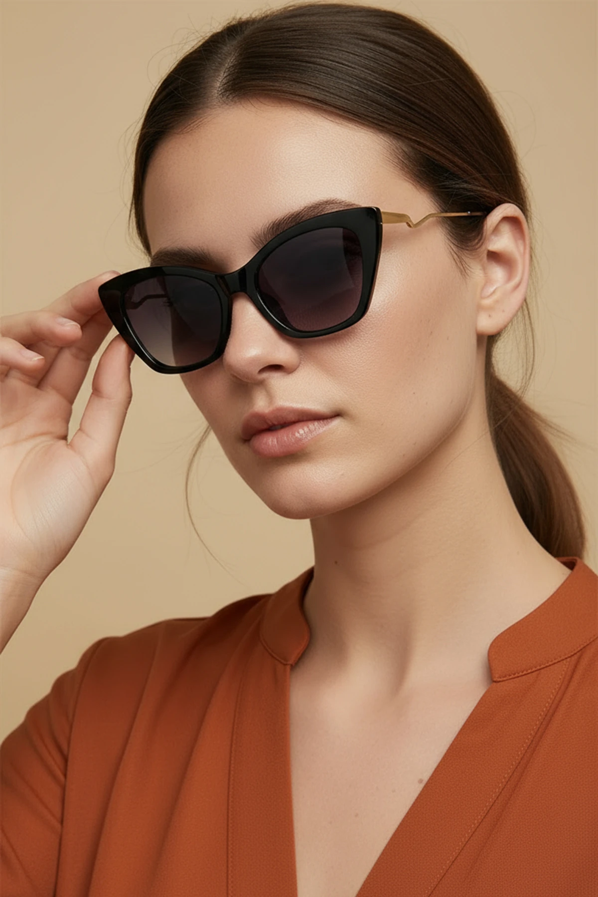 3002 | Cat Eye Kemik Polarize Kadın Güneş Gözlüğü - Siyah