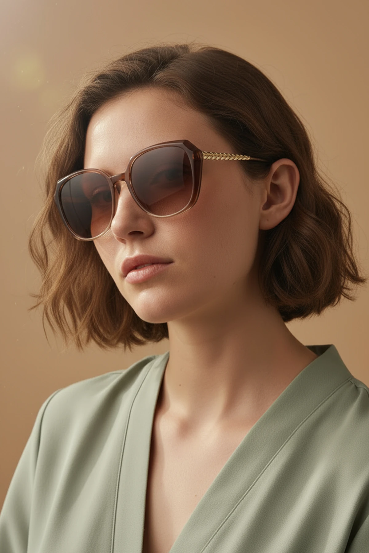 3001 | Kare Kemik Polarize Kadın Güneş Gözlüğü - Kahverengi