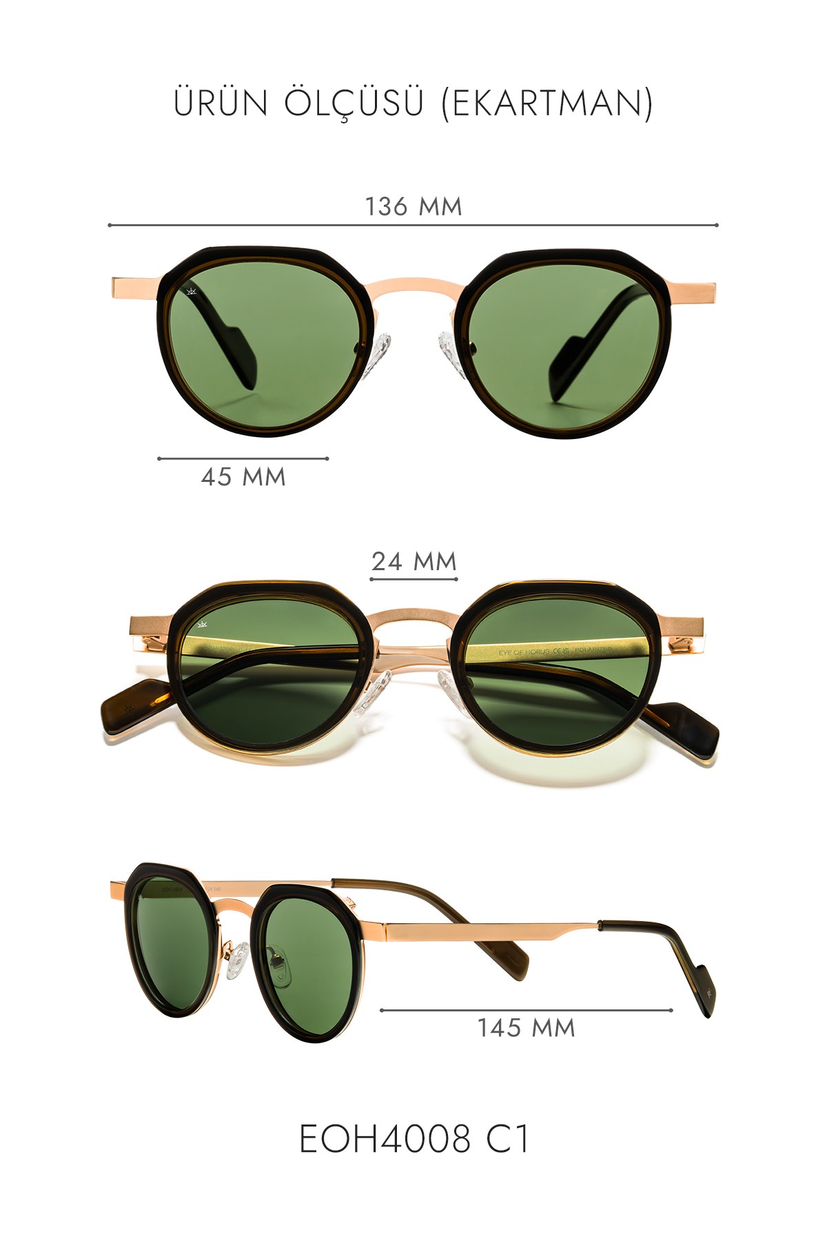 4008 | Yuvarlak Metal Polarize Unisex Güneş Gözlüğü - Siyah/Sarı