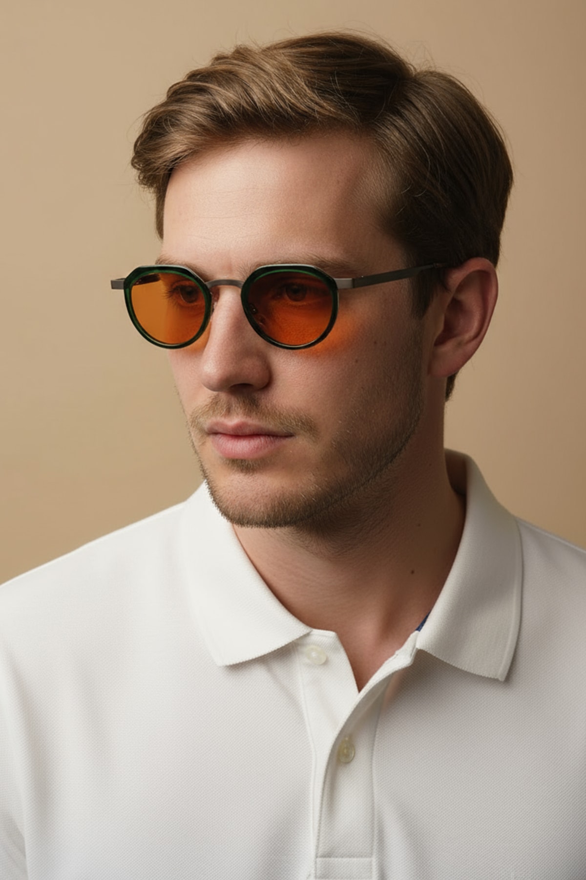 4008 | Yuvarlak Metal Polarize Unisex Güneş Gözlüğü - Yeşil/Kahverengi