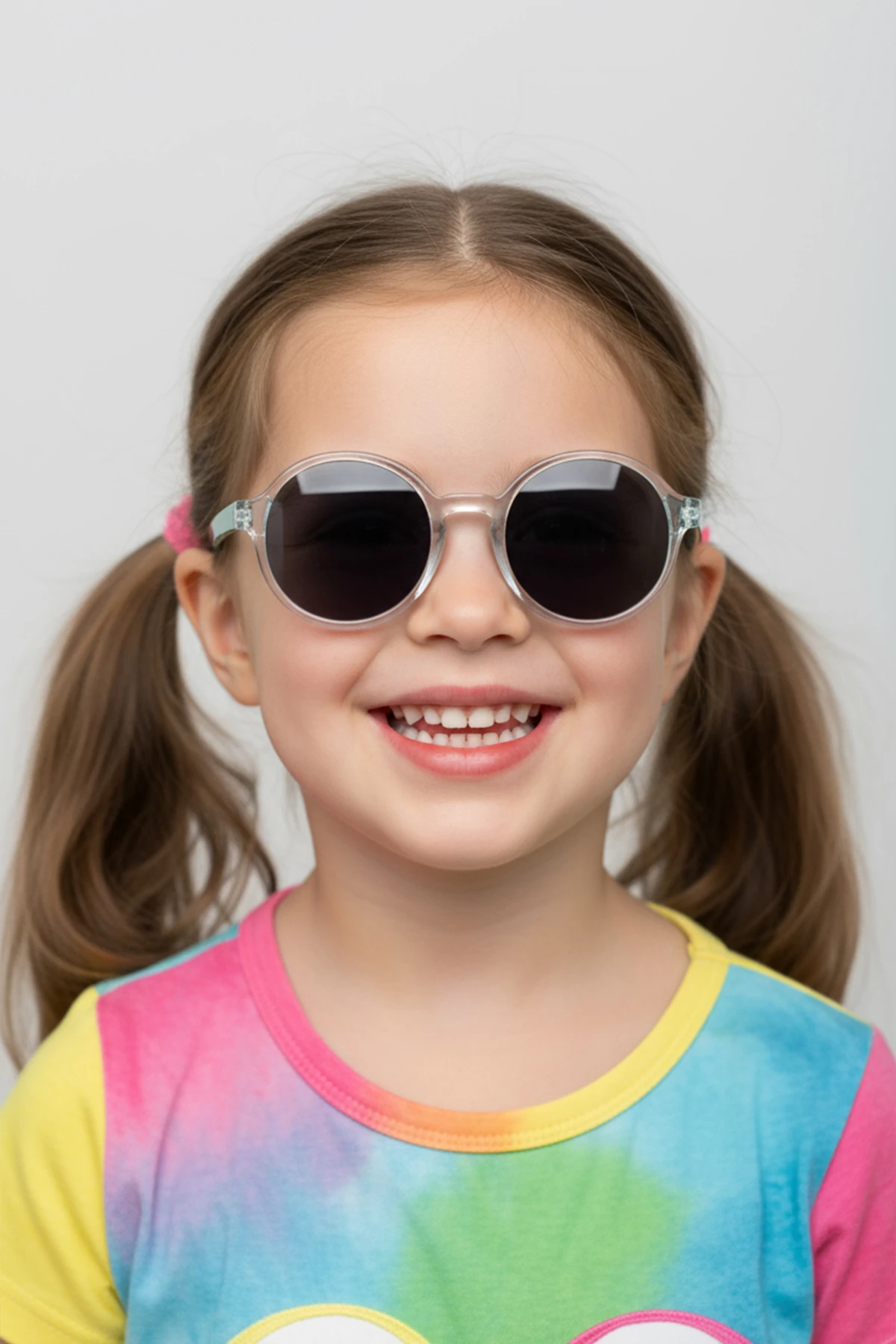 1041 ( 3-7 Yaş ) | Yuvarlak Kemik Çocuk Polarize Güneş Gözlüğü - Şeffaf/Yeşil