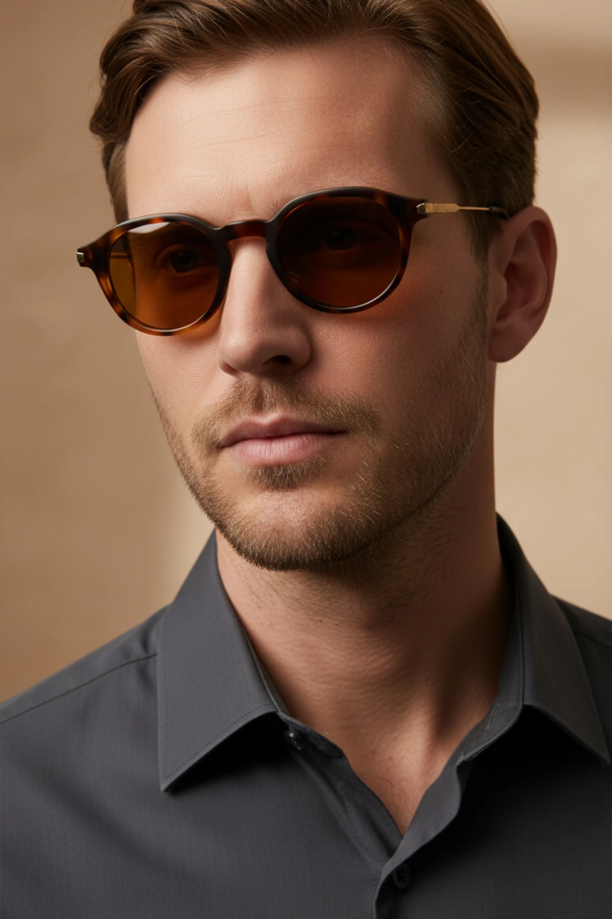 4005 | Yuvarlak Asetat Polarize Unisex Güneş Gözlüğü - Leopar