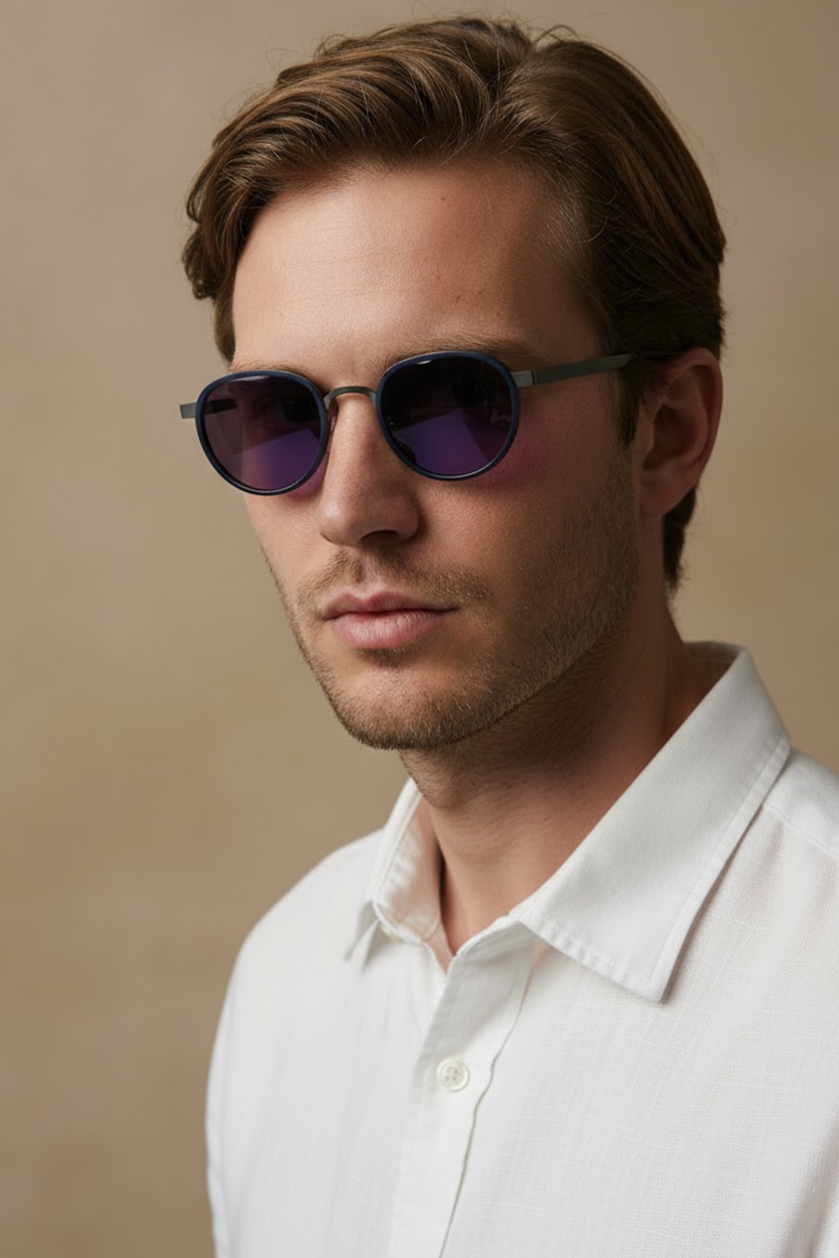 4010 | Yuvarlak Metal Polarize Unisex Güneş Gözlüğü - Lacivert/Gri