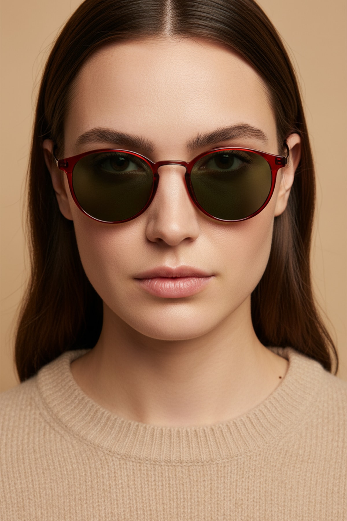 SİTRİN-2362 | Yuvarlak Kemik Asetat UV400 Unisex Güneş Gözlüğü - Bordo