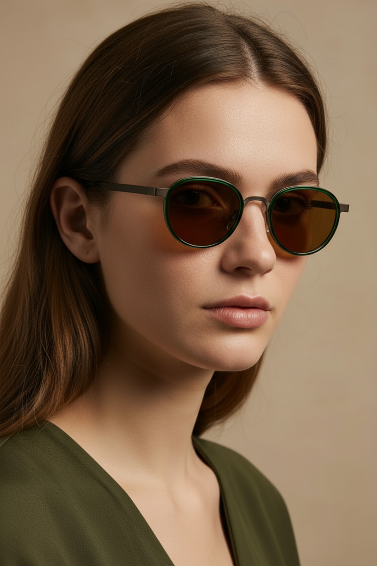 4010 | Yuvarlak Metal Polarize Unisex Güneş Gözlüğü - Yeşil/Kahverengi