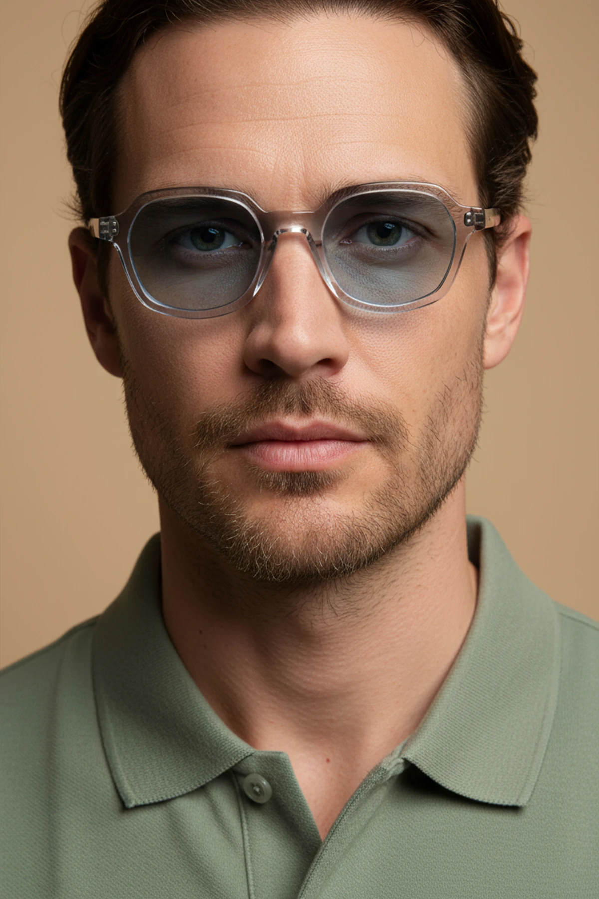 MİHENK-91033 | Altıgen Kemik Asetat UV400 Unisex Güneş Gözlüğü - Açık Gri