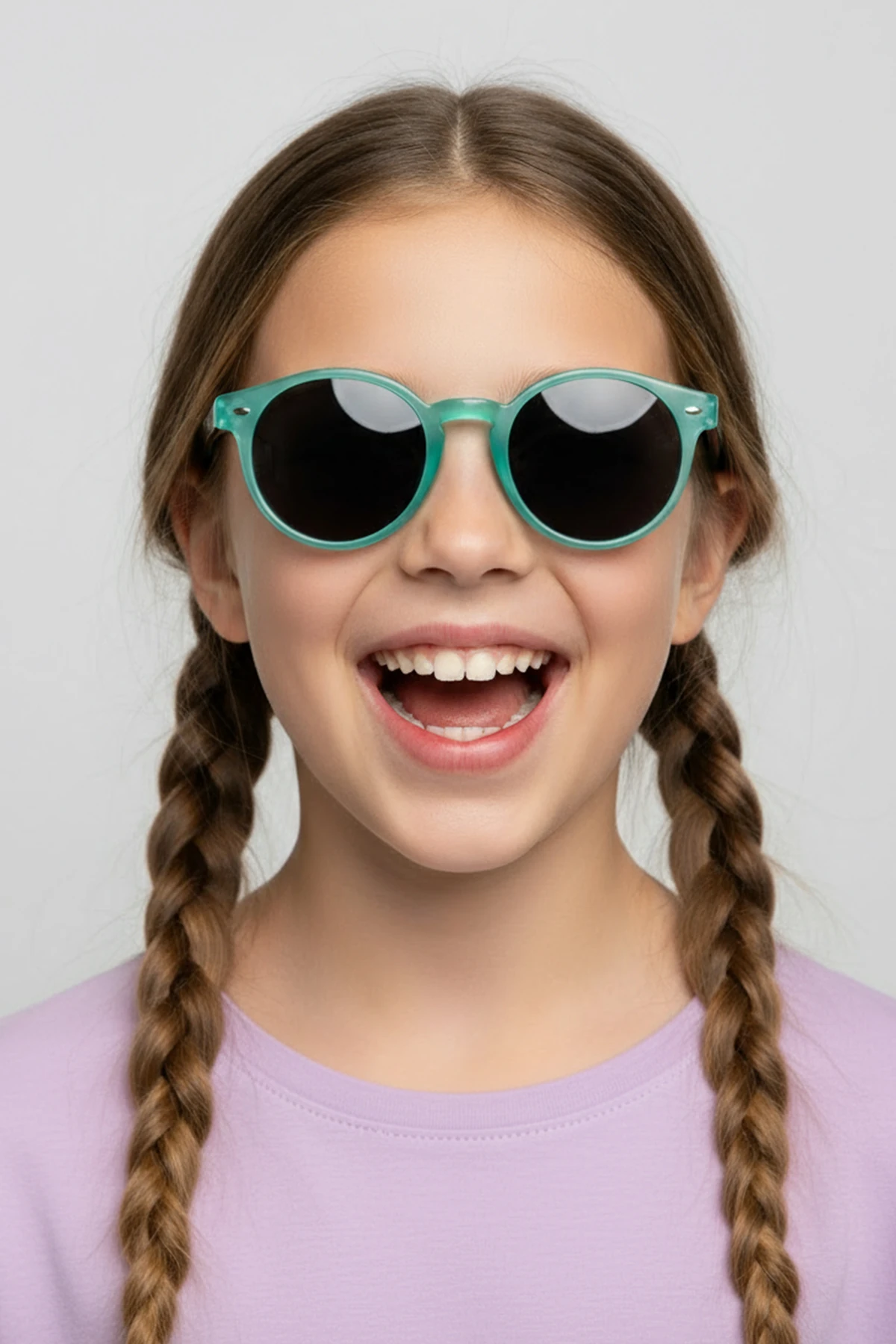 1058 ( 5-12 Yaş ) | Yuvarlak Kemik Çocuk Polarize Güneş Gözlüğü - Su Yeşili