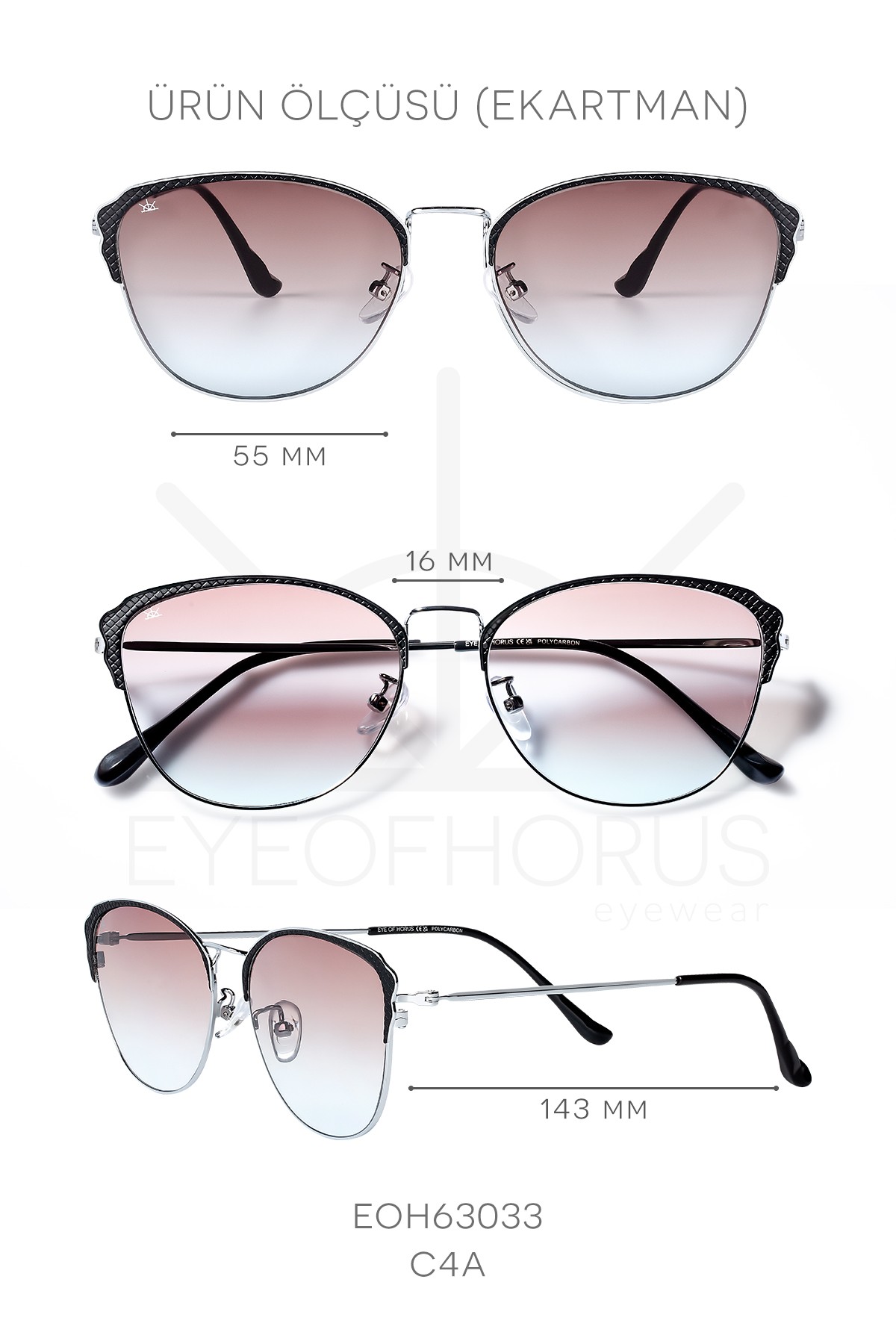 63033 | Cat Eye Metal UV400 Kadın Güneş Gözlüğü - Gümüş