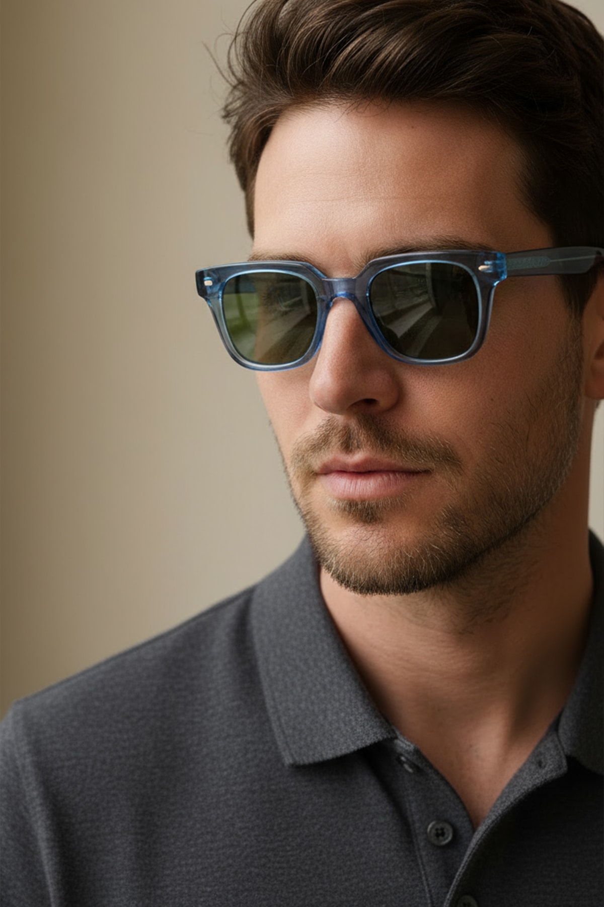 4009 | Kare Asetat Polarize Unisex Güneş Gözlüğü - Mavi