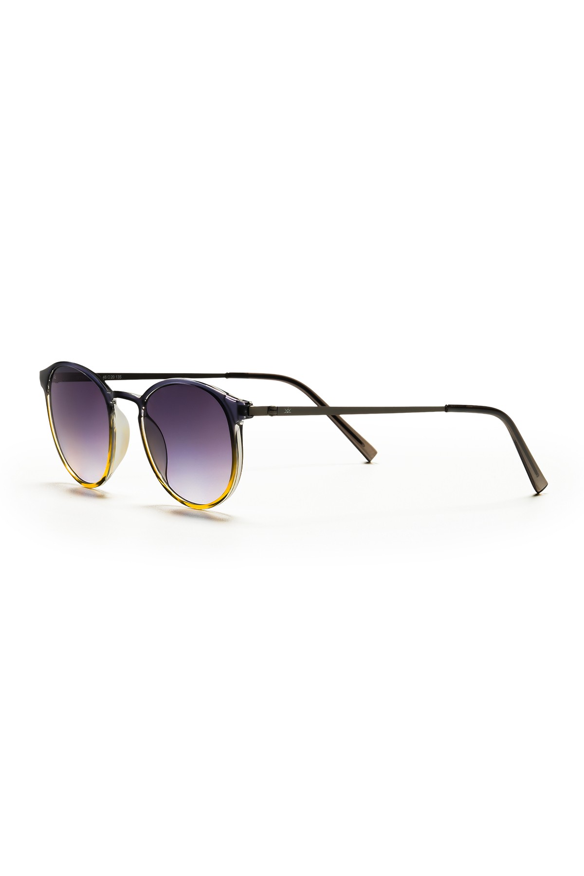 SİTRİN-2362 | Yuvarlak Kemik Asetat UV400 Unisex Güneş Gözlüğü - Gri/Sarı
