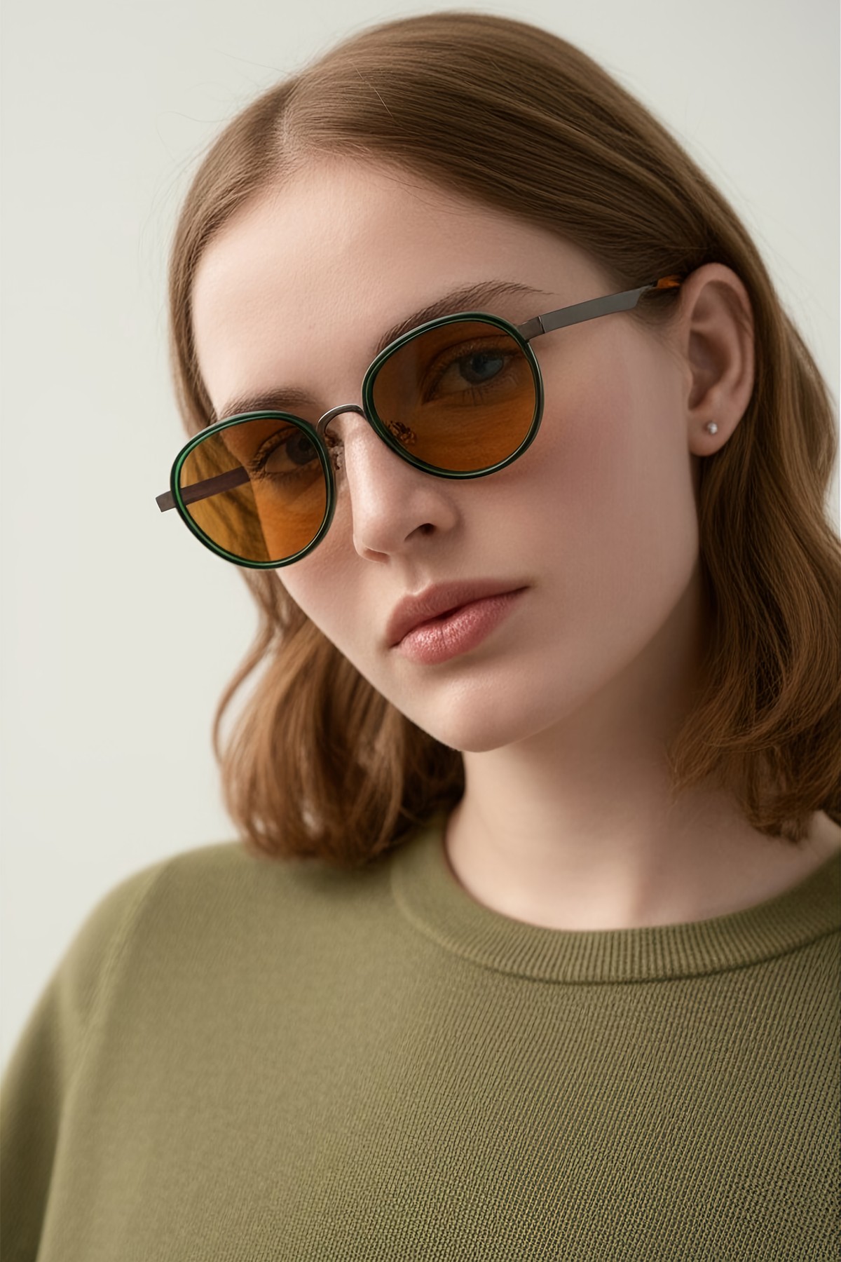 4010 | Yuvarlak Metal Polarize Unisex Güneş Gözlüğü - Yeşil/Kahverengi