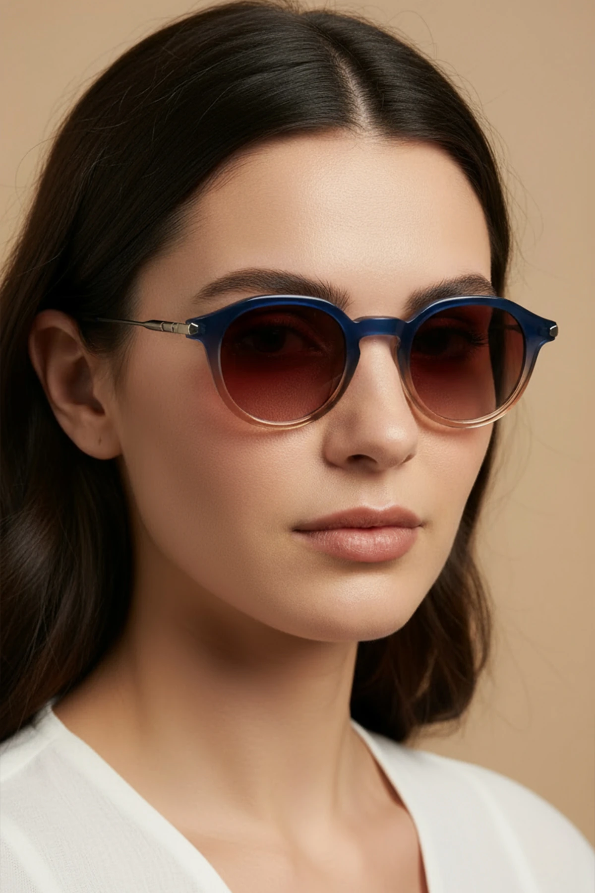 4005 | Yuvarlak Asetat Polarize Unisex Güneş Gözlüğü - Lacivert Degrade