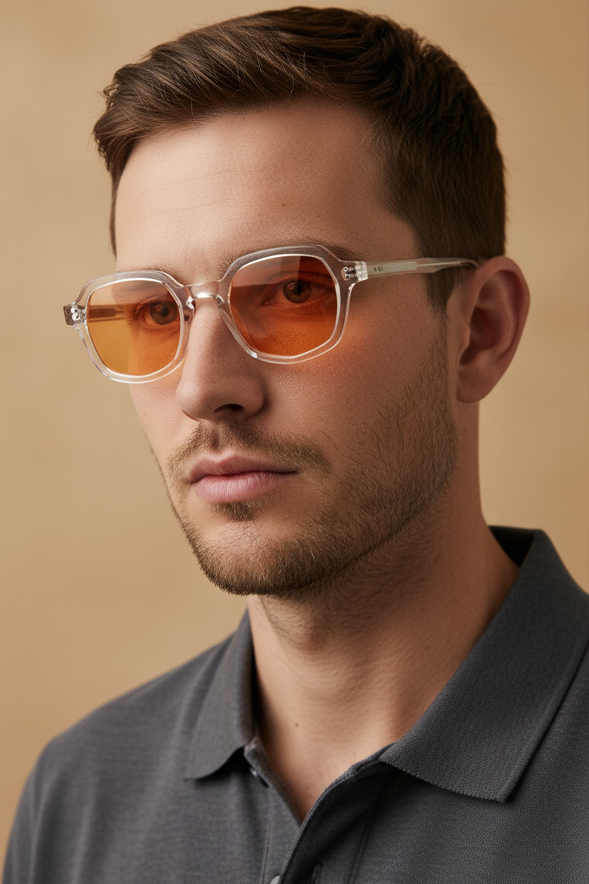 MİHENK-91033 | Altıgen Kemik Asetat UV400 Unisex Güneş Gözlüğü - Şeffaf