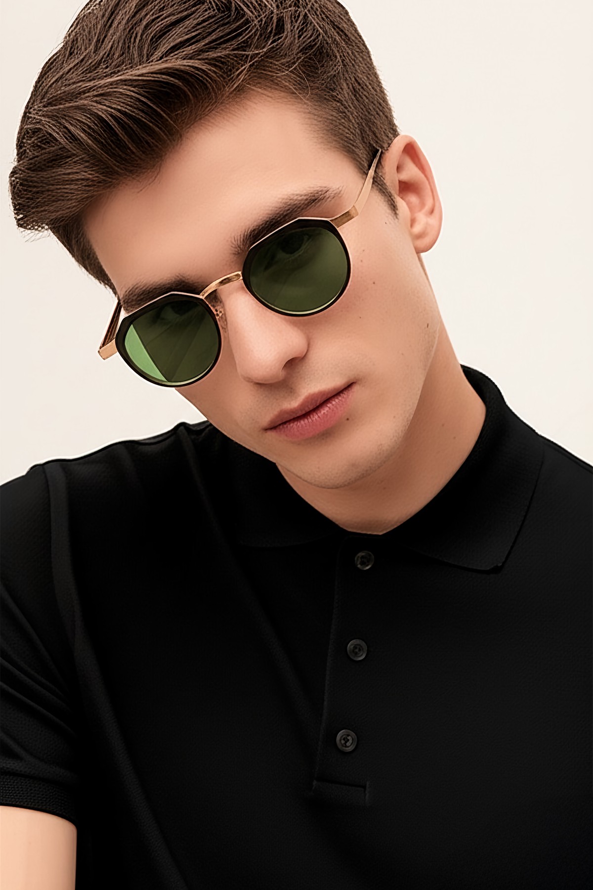 4008 | Yuvarlak Metal Polarize Unisex Güneş Gözlüğü - Siyah/Sarı