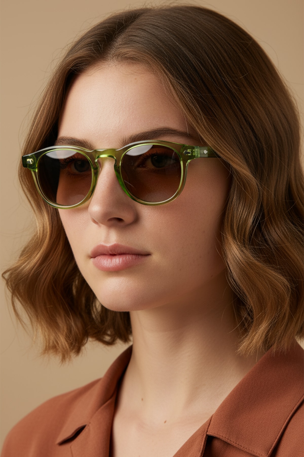 4007 | Oval Asetat Polarize Unisex Güneş Gözlüğü - Haki