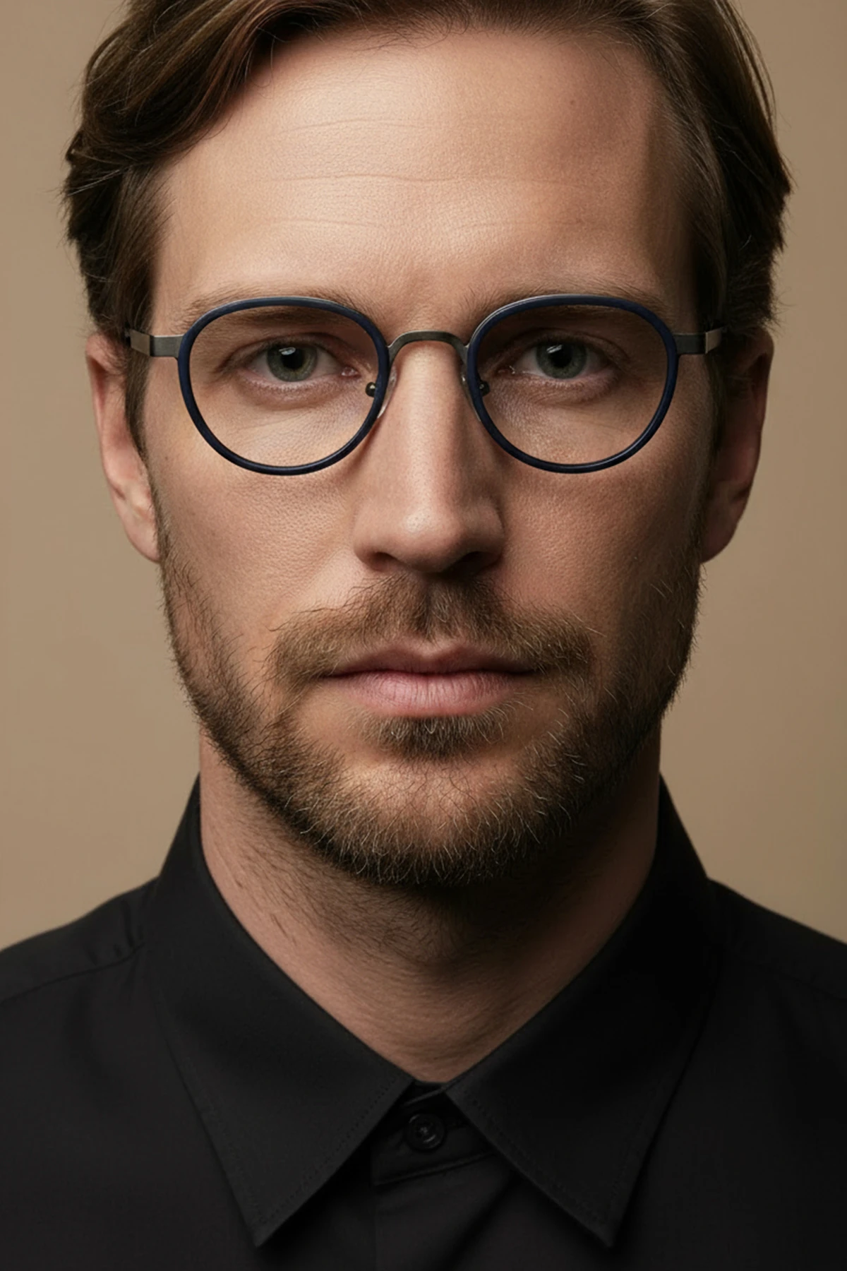 4010-M | Yuvarlak Metal Mavi Işık Koruyucu Gözlüğü - Lacivert/Gri